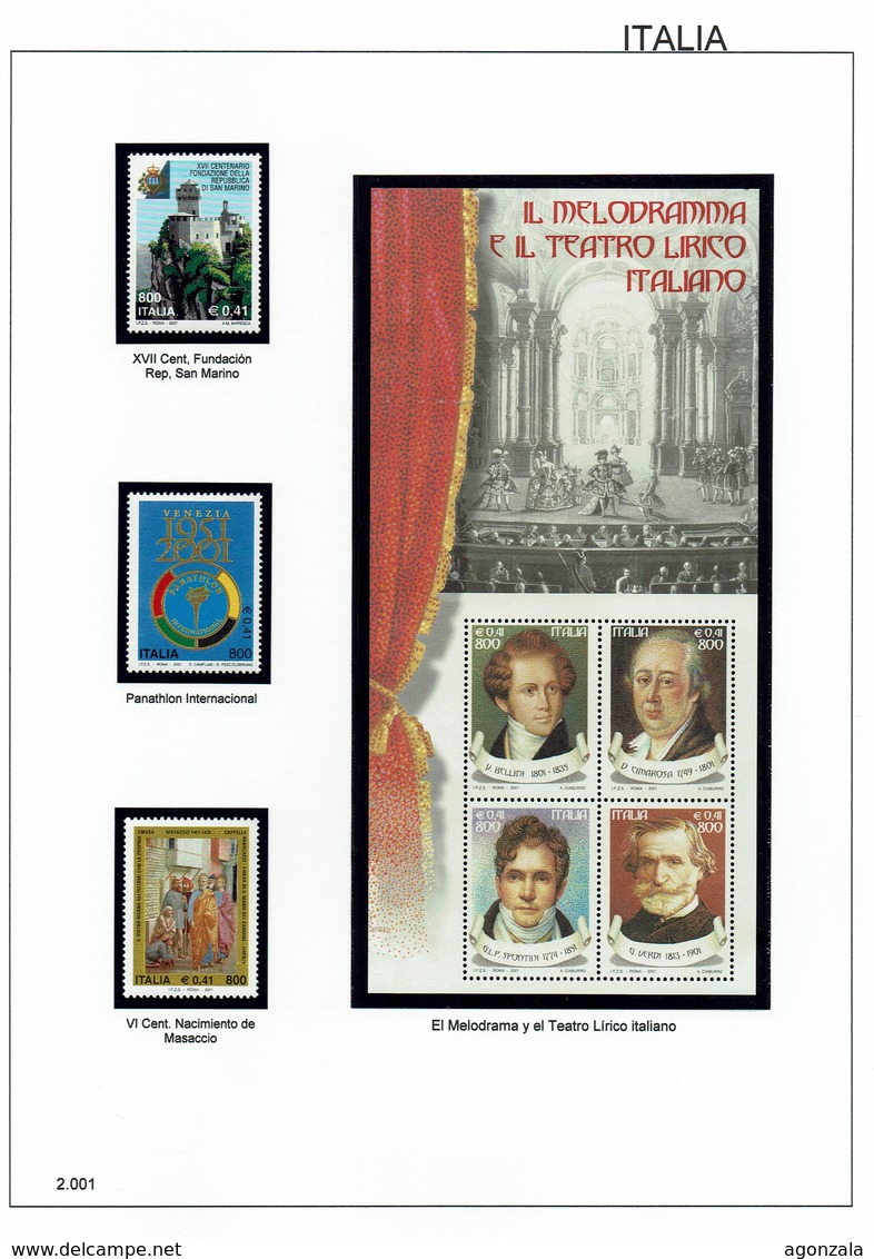 COLLECTION TIMBRES NOUVELLES MNH DE ITALIE ANNÉES 1975 À 2016 COMPLETES MONTÉE DANS 5 ALBUMS AVEC BANDES HAWID - Collezioni (in Album)