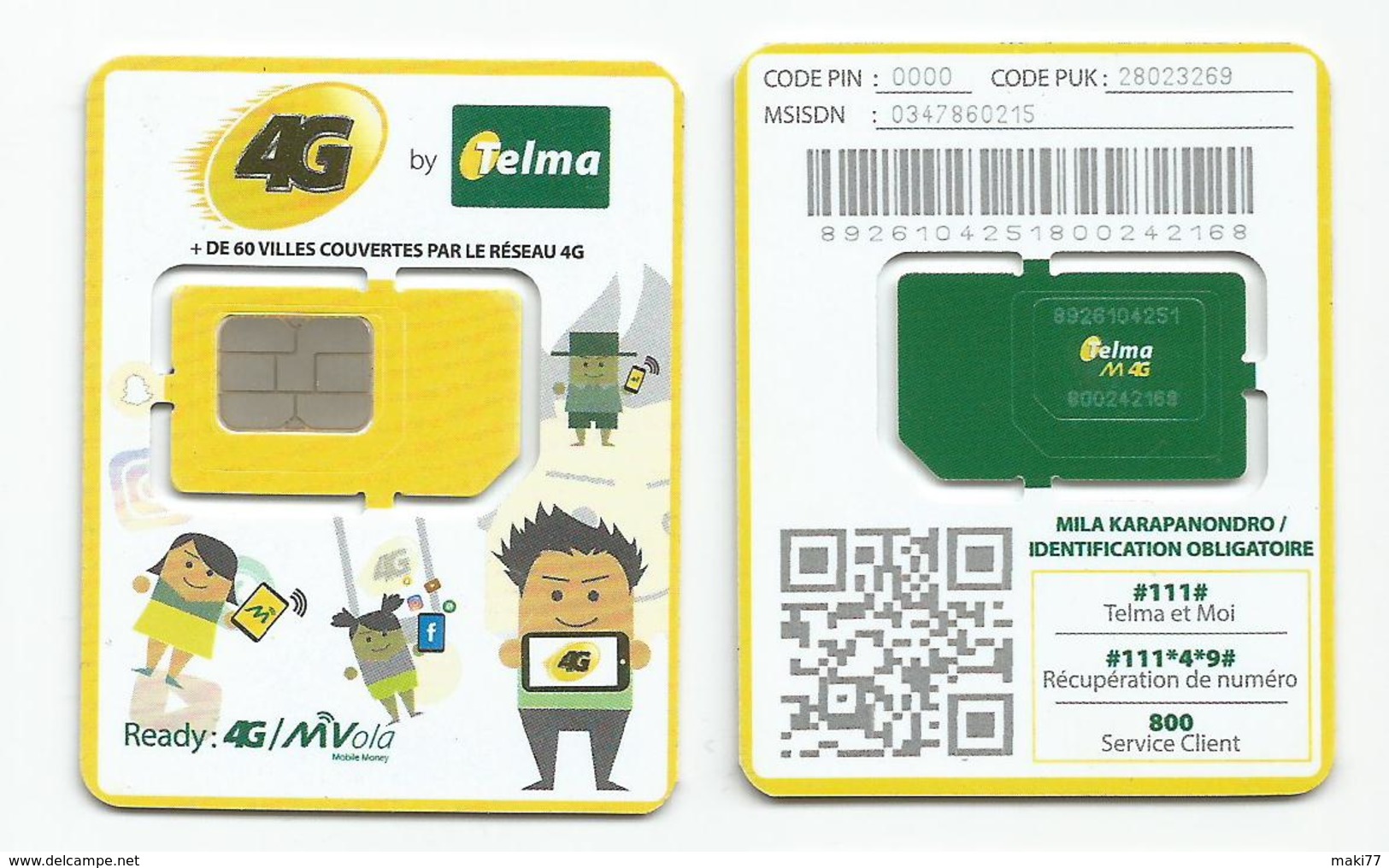 MADAGASCAR MADAGASKAR  Carte SIM NEUVE 4G  /  MALAGASY NEW SIM Card TELMA MADAGASCAR - Madagascar