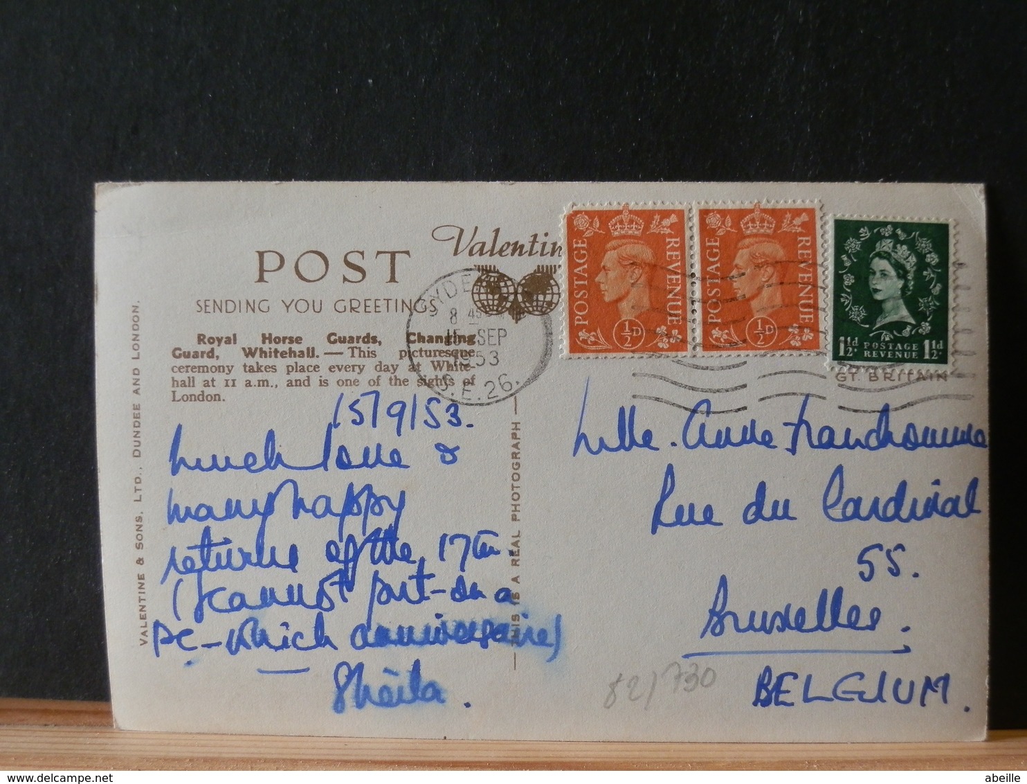 82/730 CP POUR LA BELG   G.B.  1953 - Lettres & Documents