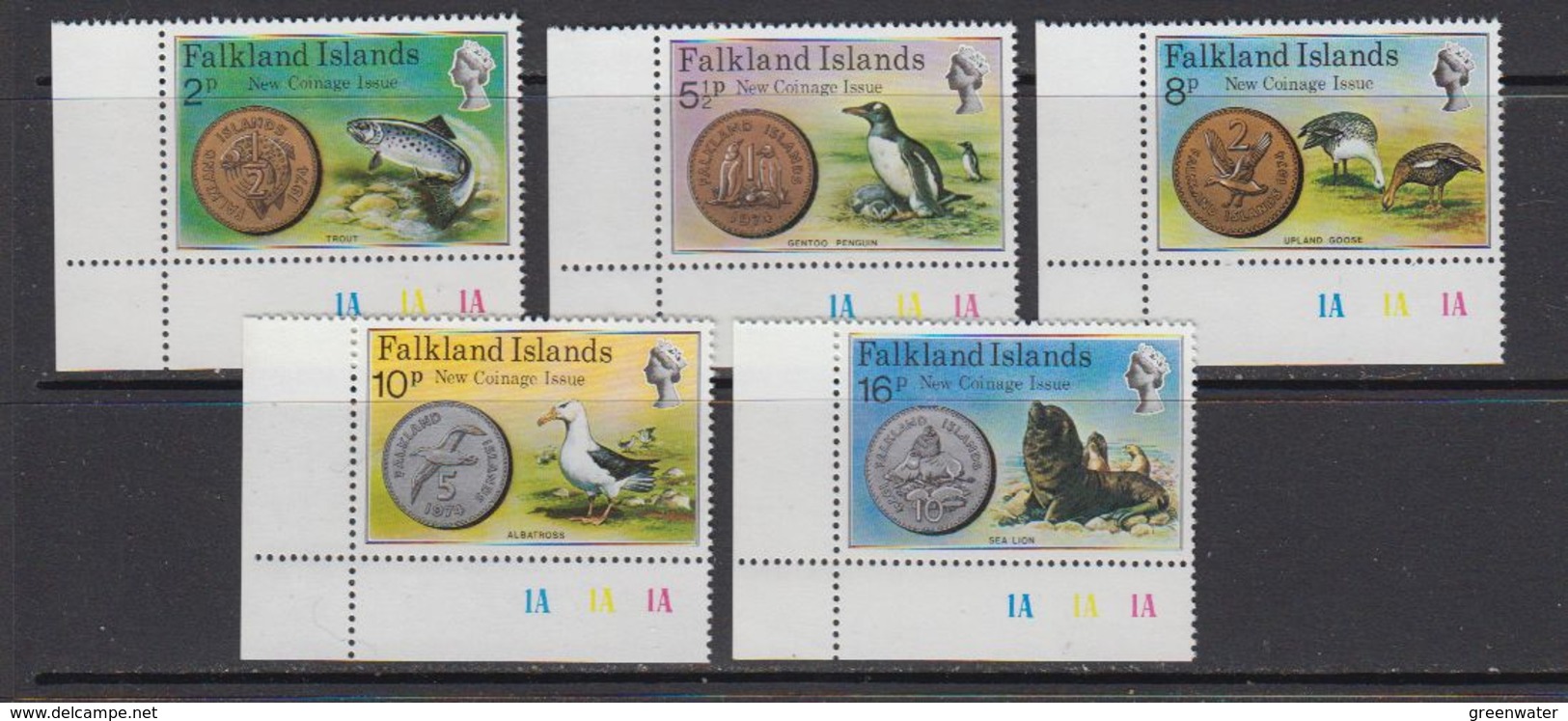 Falkland Islands 1975 New Coinage 5v (corners) ** Mnh (41764E) - Falklandeilanden