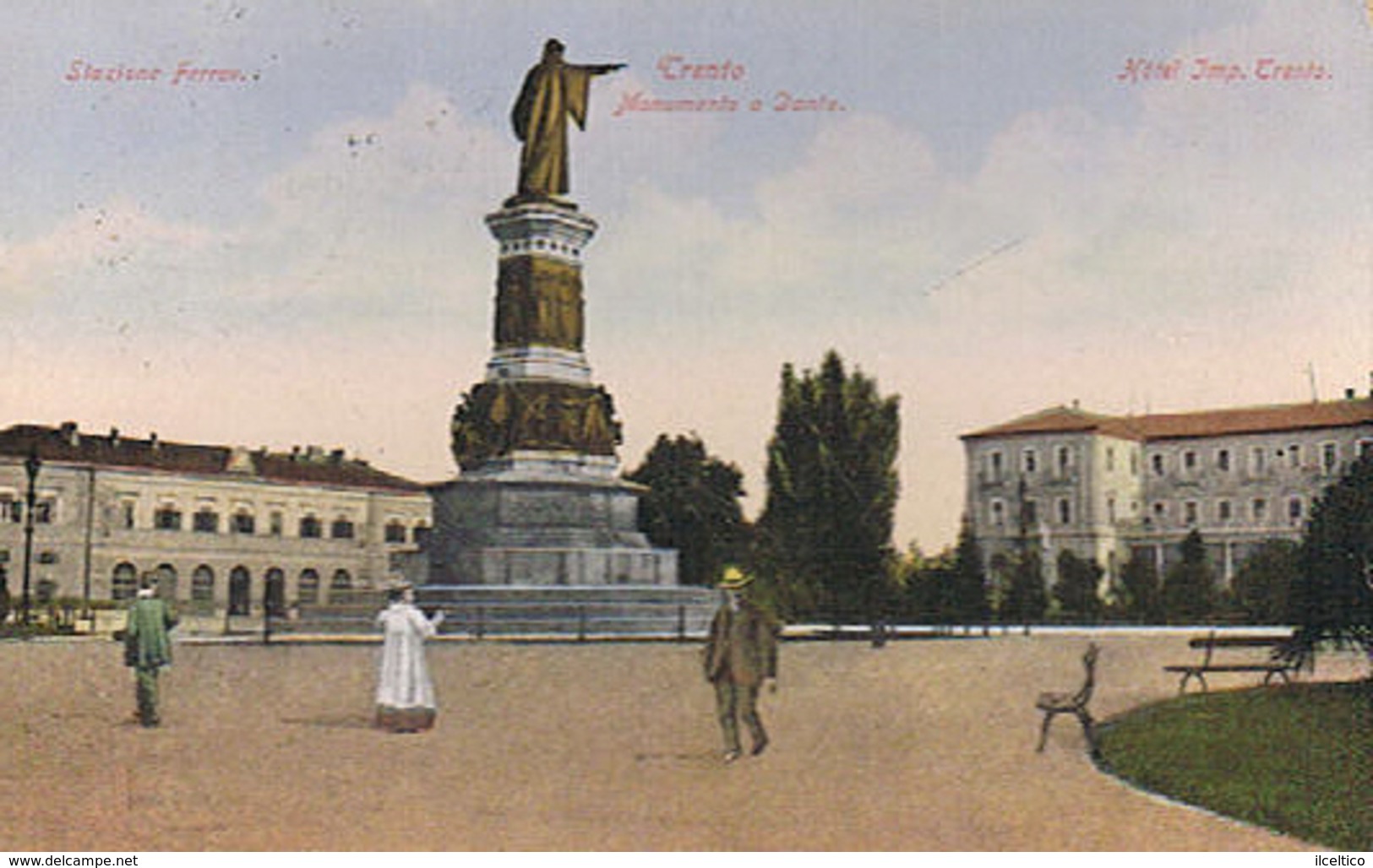 TRENTO  - STAZIONE FERROVIARIA- HOTEL IMPERATORE - MON. A DANTE  - 1909 - Trento