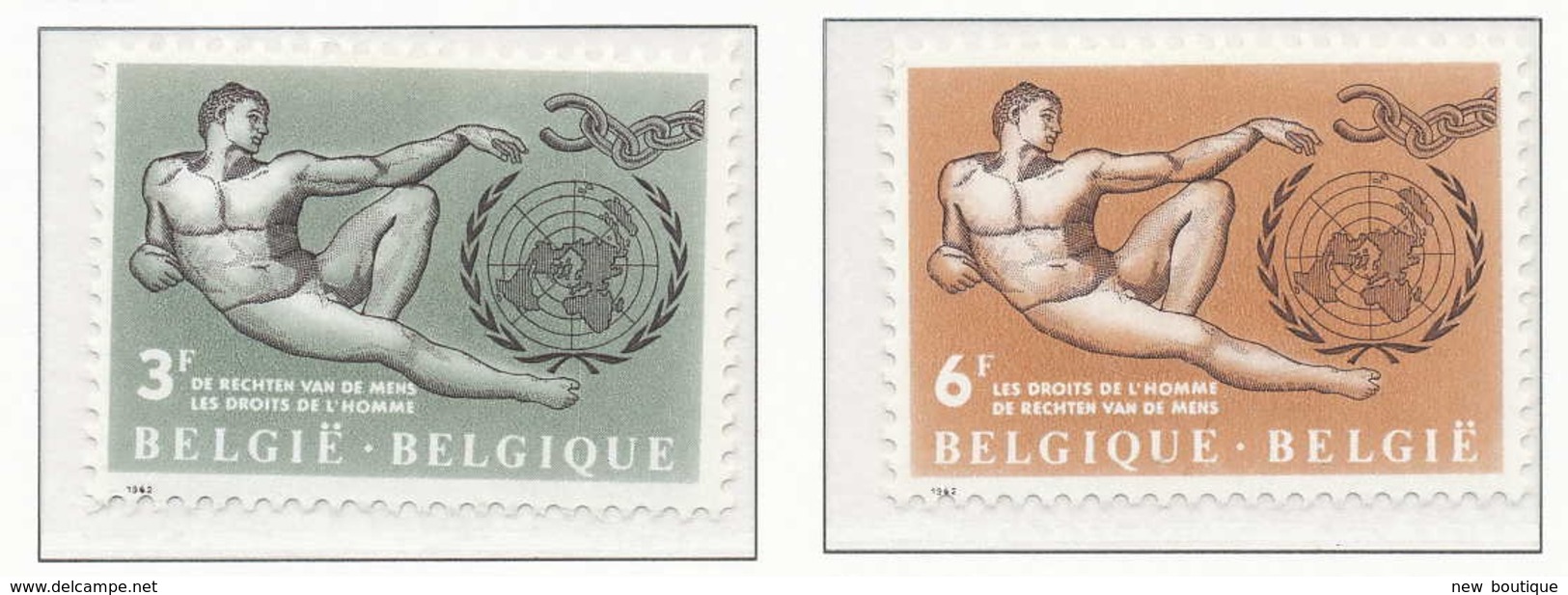 NB - [150123][1231/32] Belgique 1962, DROITS DE L'HOMME, Inspiré D'une ?uvre De Michel-Ange, ONU, SNC - Autres & Non Classés