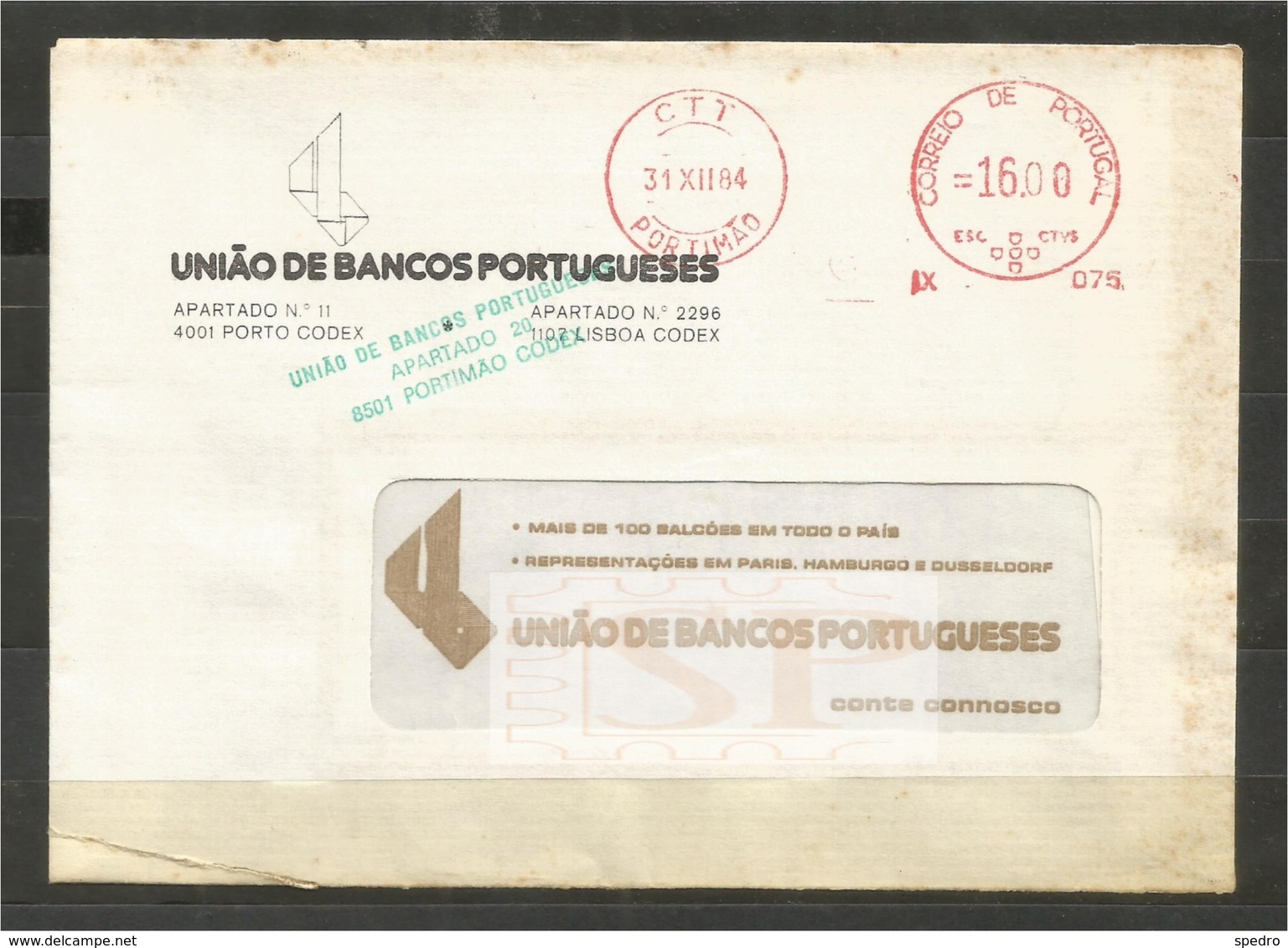 Portugal 1984 Franquia Mecânica Portimão Algarve Ema, Mechanical Franchise União De Bancos Pitney Bowes-GB Automax - Machines à Affranchir (EMA)