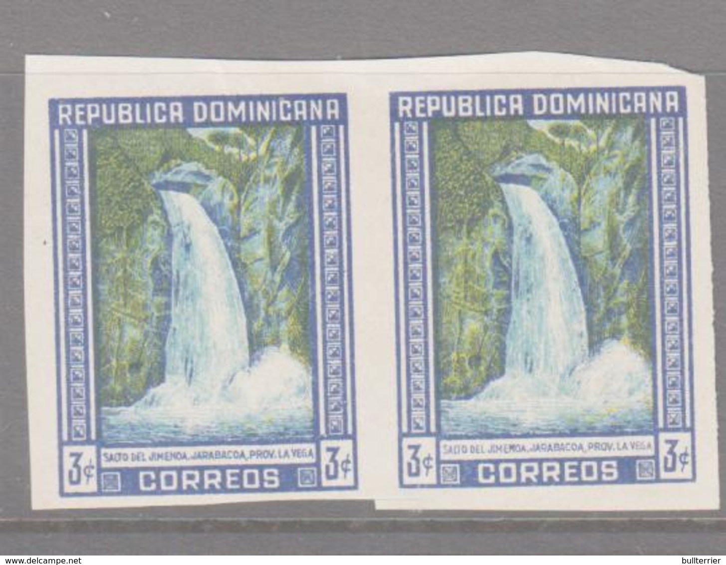 DOMINICAN REP - WATERFLLS 3C IMPERF PAIR UNUSED NO GUM - Dominican Republic