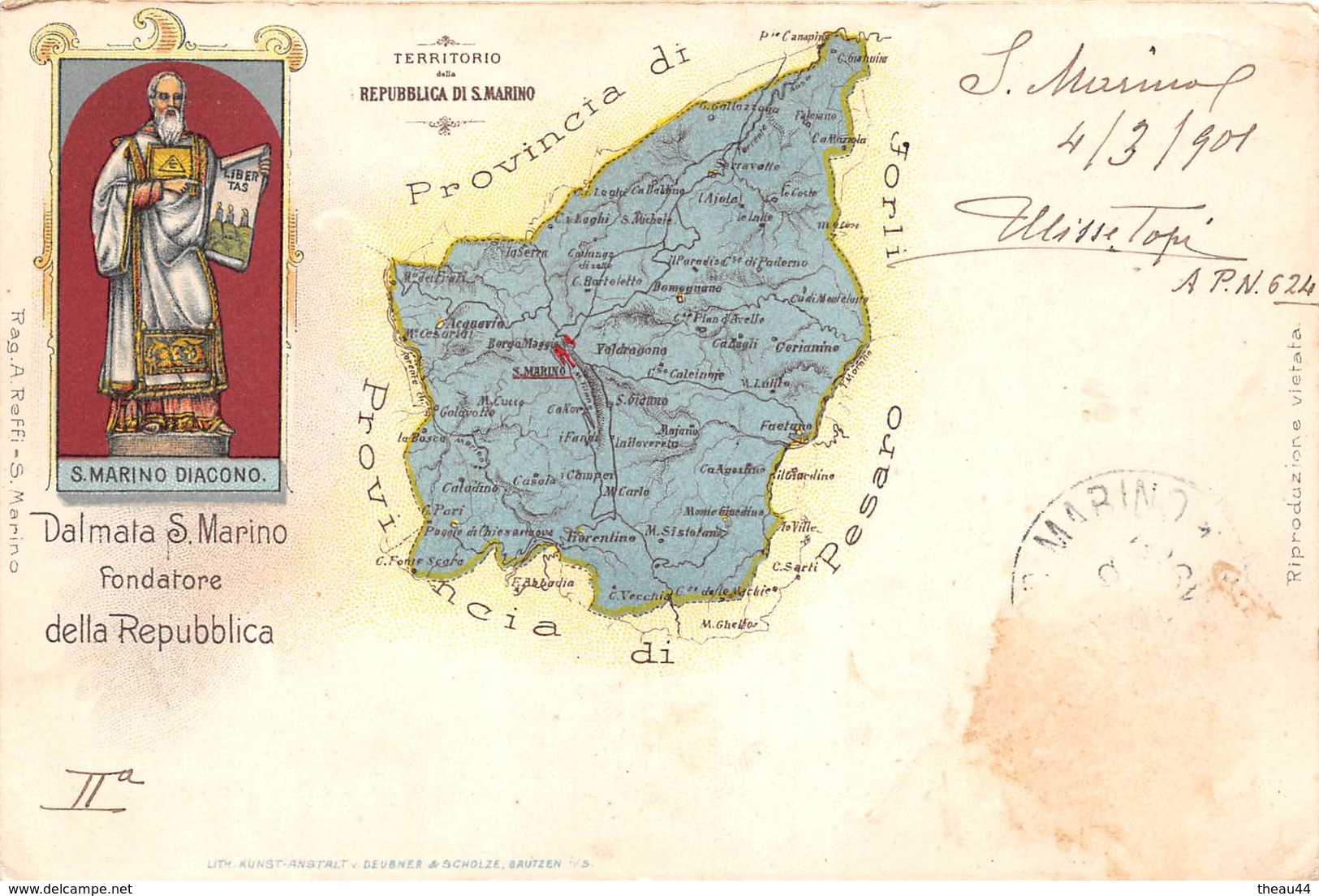 ¤¤  -  SAINT-MARIN  -  Dalmata S. Marino Fondatore Della Republique  -  Carte Géographique En 1901   -   ¤¤ - Saint-Marin