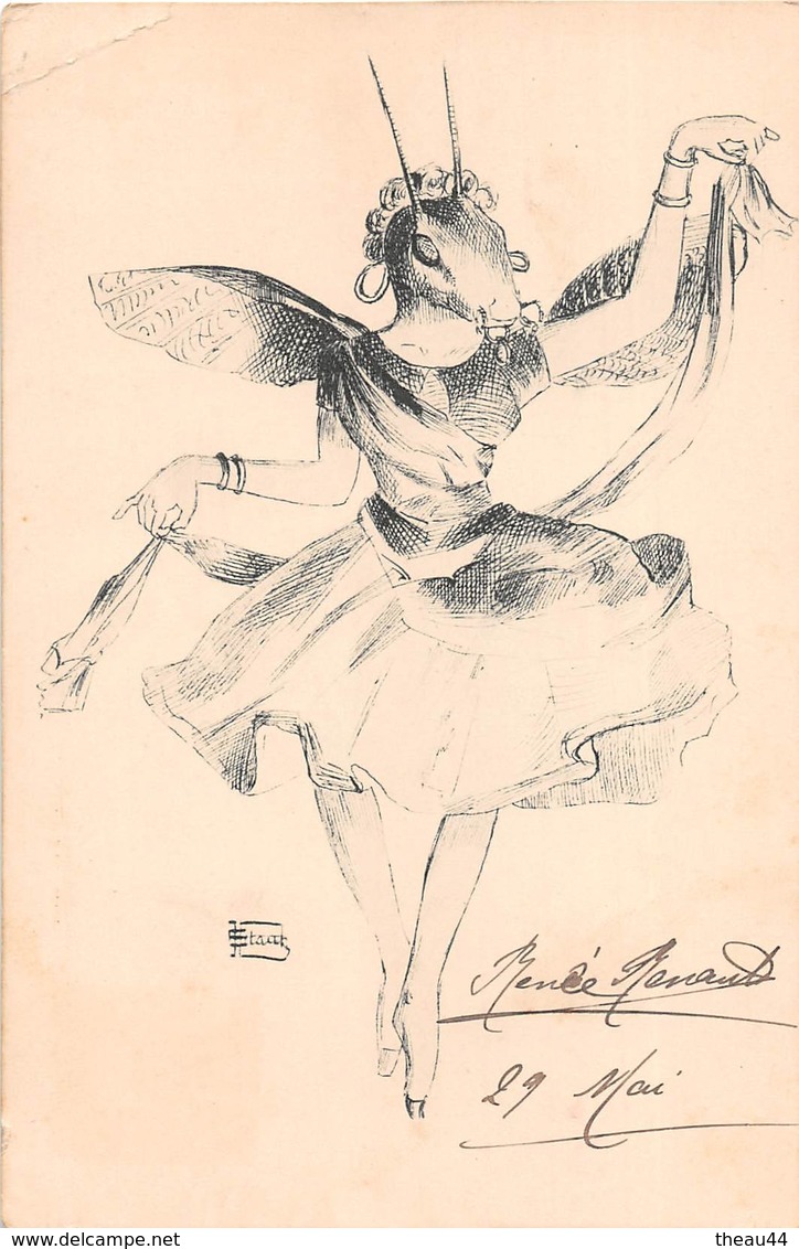 ¤¤  -  ILLUSTRATEUR  " STAUT " ???   -    Femme , Insecte En 1900    -   ¤¤ - Boutet