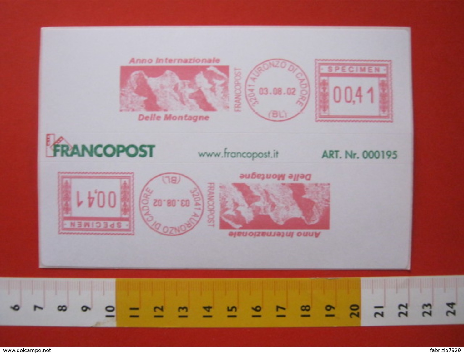 AM.02 AFFR. MECCANICA EMA METER STAMP SPECIMEN ITALIA 2002 AURONZO CADORE BELLUNO ANNO  DELLE MONTAGNE MONTAGNA MONTAIN - Minerali