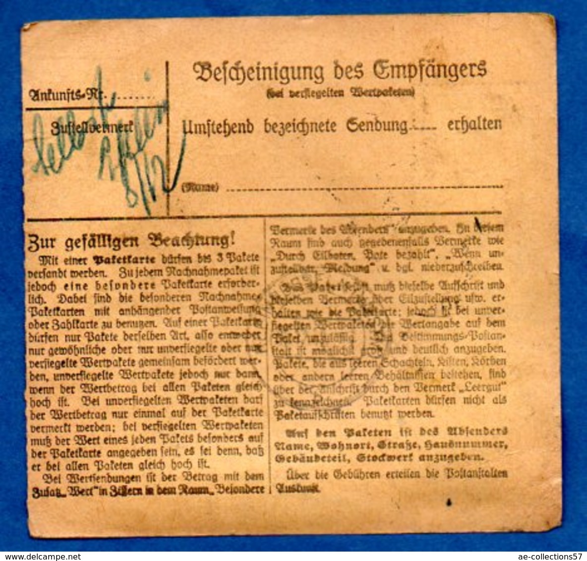 Colis Postal  -  Départ Hamburg-Harburg 1  -  Pour Cocheren  - 07/12/1942 - Lettres & Documents