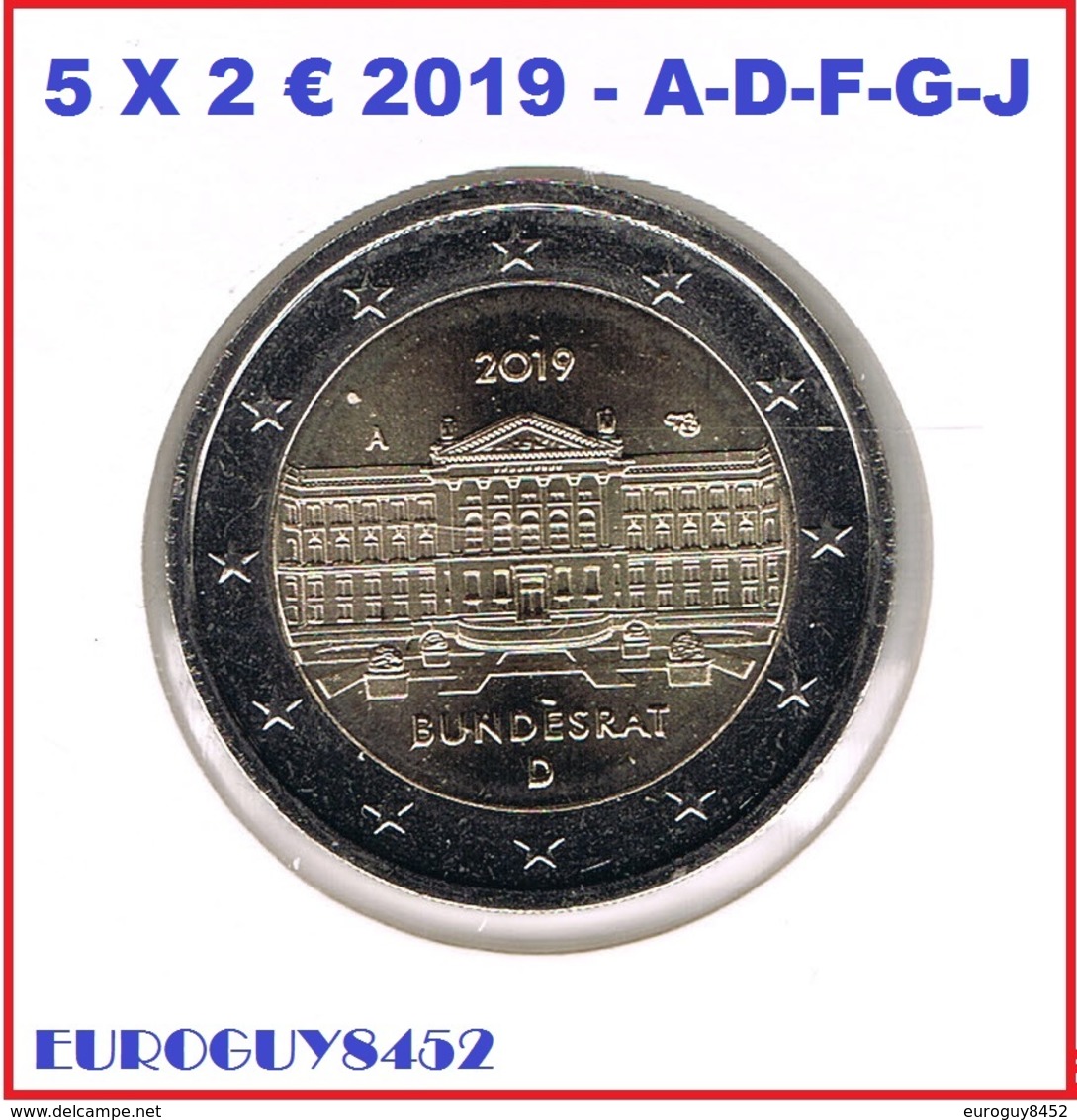 DUITSLAND - 5 X 2 € COM. 2019 UNC - BONDSRAAD - LETTERS A-D-F-G-J - Deutschland