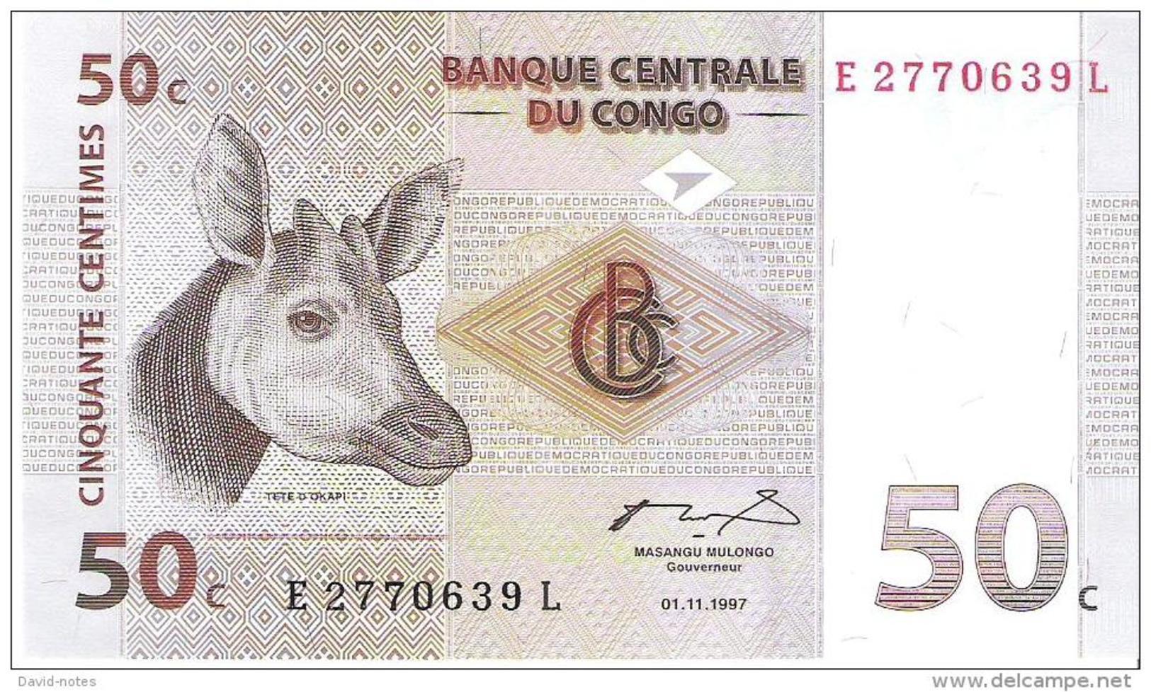 Congo - Pick 84 - 50 Centimes 1997 - Unc - Repubblica Democratica Del Congo & Zaire