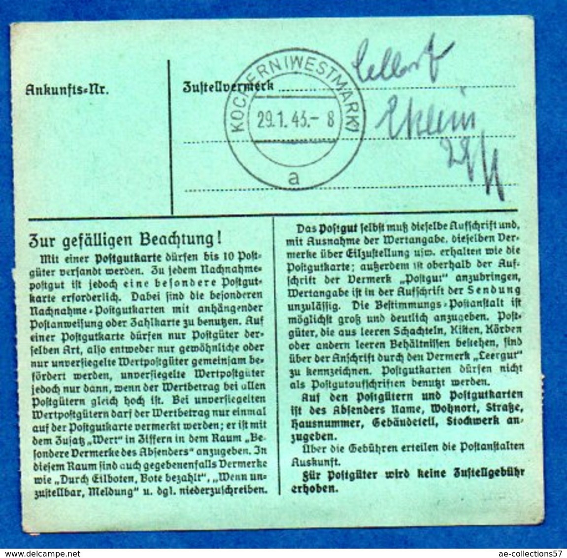 Colis Postal  -  Départ Saarbruken 10  -  Pour Cocheren  - 28/1/1943 - Covers & Documents