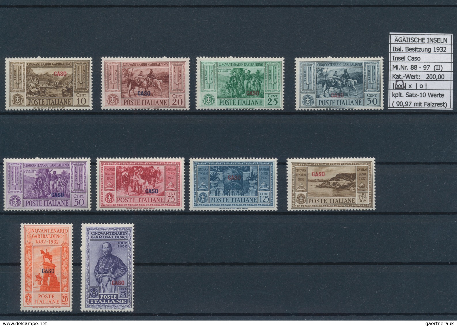 Ägäische Inseln: 1932, 10 C.-5 L. Guiseppel Garibaldi, 13 Complete Sets With Overprint Calino Till S - Ägäis