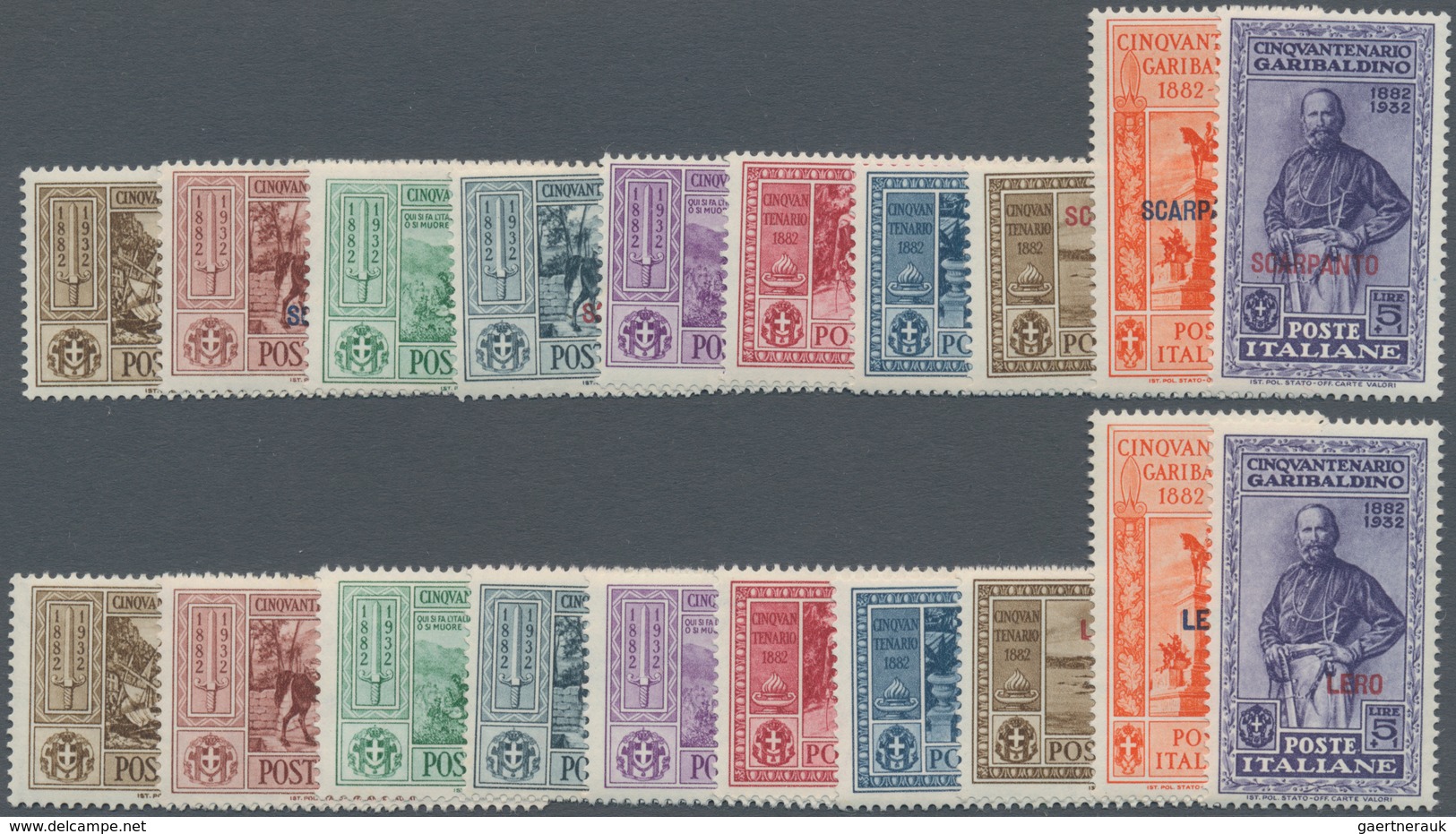 Ägäische Inseln: 1932, Garibaldi Four Complete Sets With Diff. Opts. Incl. LERO, NISIRO, SCARPANTO A - Egée