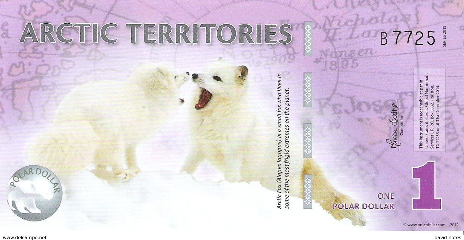 Arctic Territories - 1 Polar Dollar 2012 - Unc - Fantasy Banknote - Private Issue - Not A Legal Tender - Autres & Non Classés