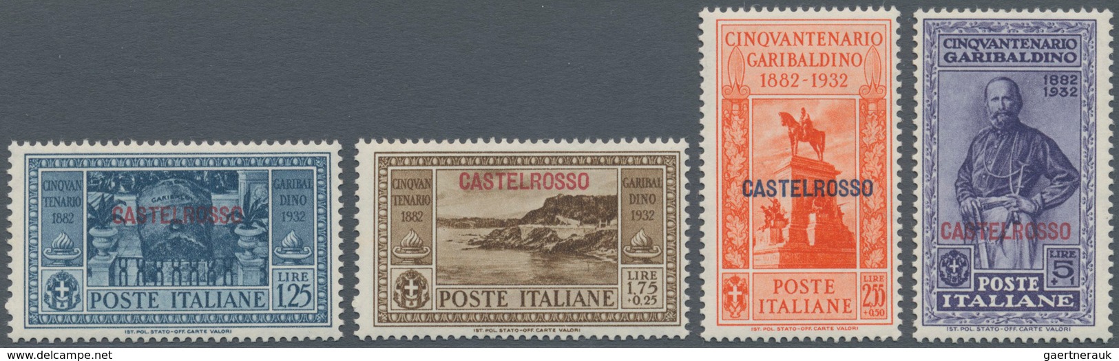 Ägäische Inseln - Kastellorizo: 1932, 10 C.-5 L. Guiseppe Garibaldi Overprint Issue Complete, Mint N - Castelrosso