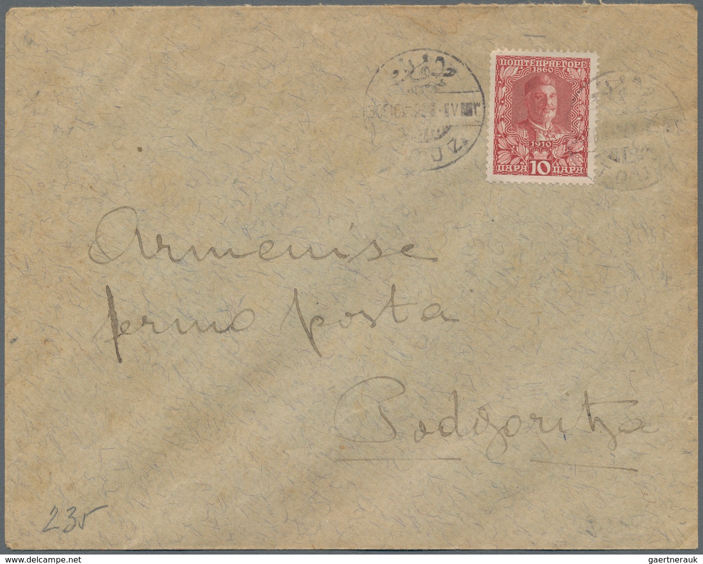 Albanien: 1912, An Envelope Addressed To PODGORICA, Bearing Montenegrian 10p Rose-carmine (SG 144) O - Albania