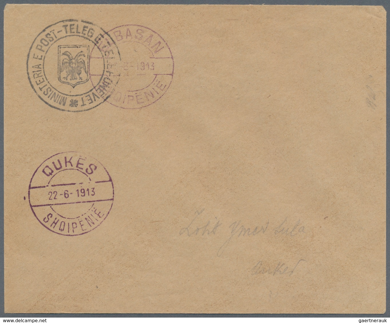 Albanien: 1913. Provisional Govt 1913/14. (1 Gosh) Envelope Handstamped With Two Concentric Circles - Albanie