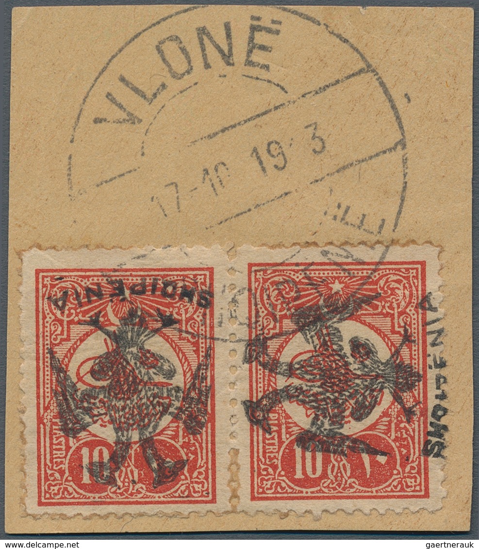 Albanien: 1913, Double Headed Eagle Overprints, 10pi. Vermilion, Horizontal Pair Showing Variety "le - Albanie