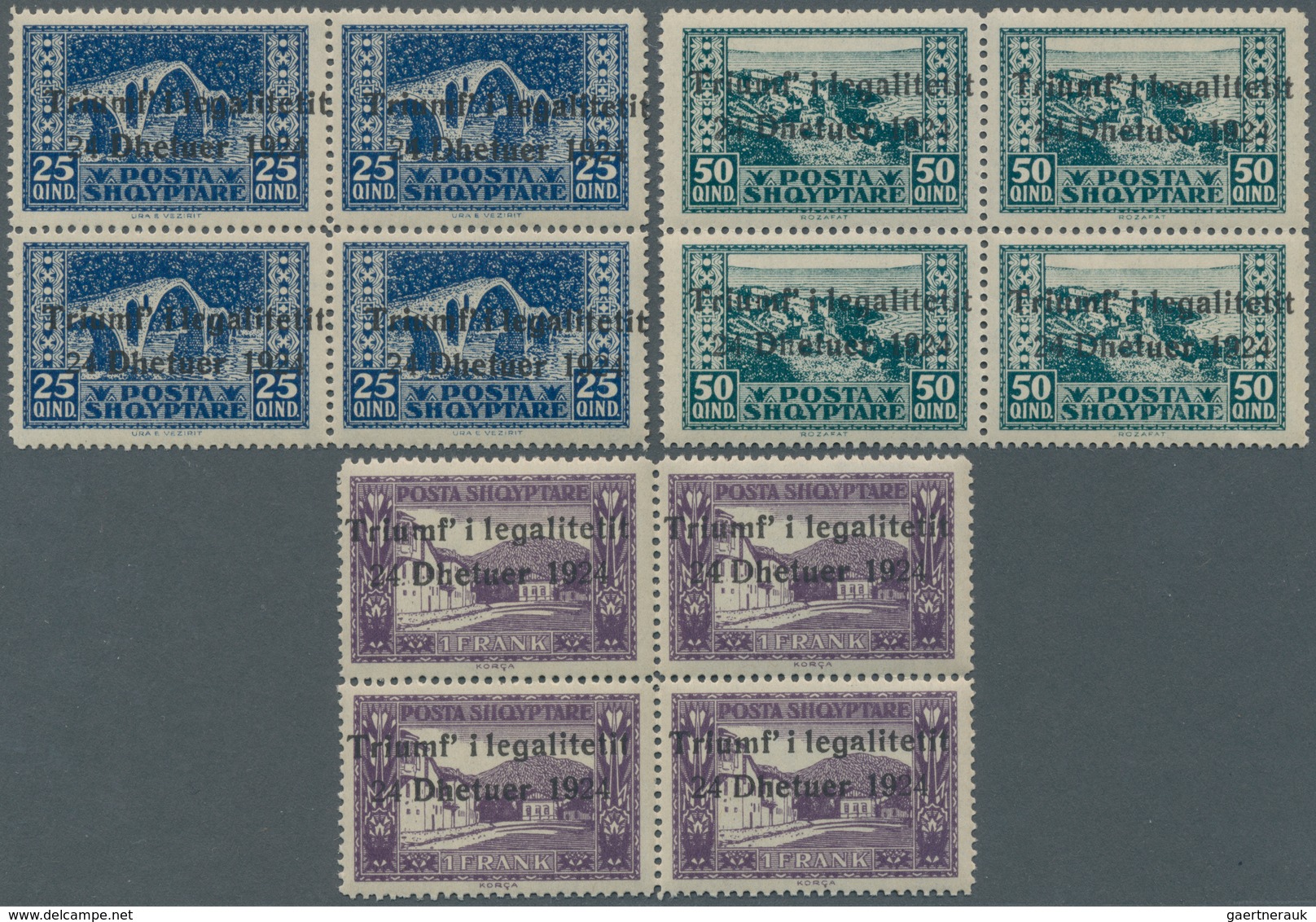 Albanien: 1925 (5 Mar). Return Of Government To Capital In 1924. Pictorials Of 1920 Overprinted “Tri - Albanie