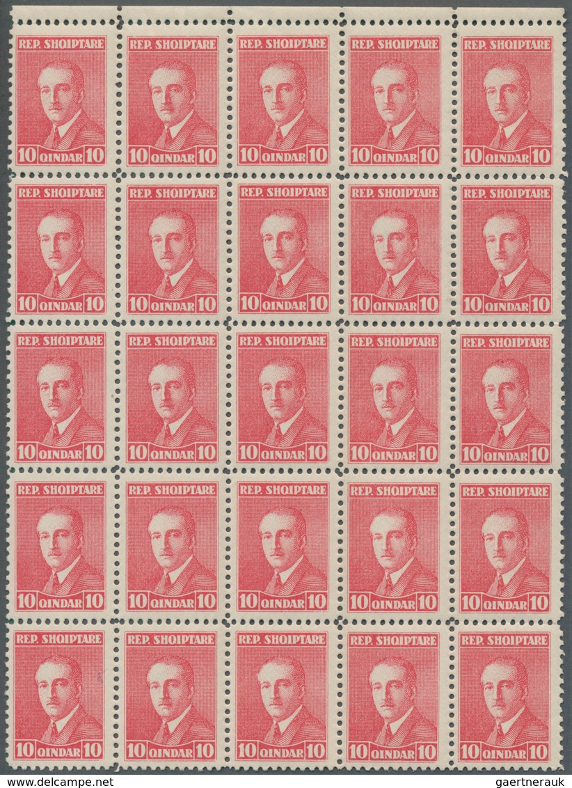 Albanien: 1925, Definitive Issue 'Achmed Zogu' 10q. Carmine With Scarce Perf. 11½ Block Of 25 From U - Albania