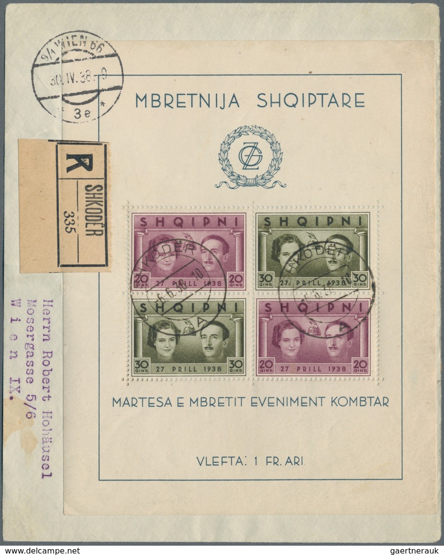 Albanien: 1938. Registeredcover To Austria, Franked With Miniature Sheet Of Royal Wedding, Postmark - Albanien