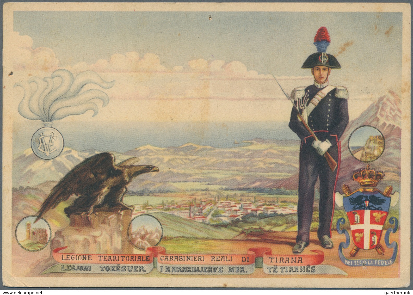 Albanien: 1940. Italian Occupation Propaganda Card 'Legione Territoriale Carabinieri Reali Di Tirana - Albanie