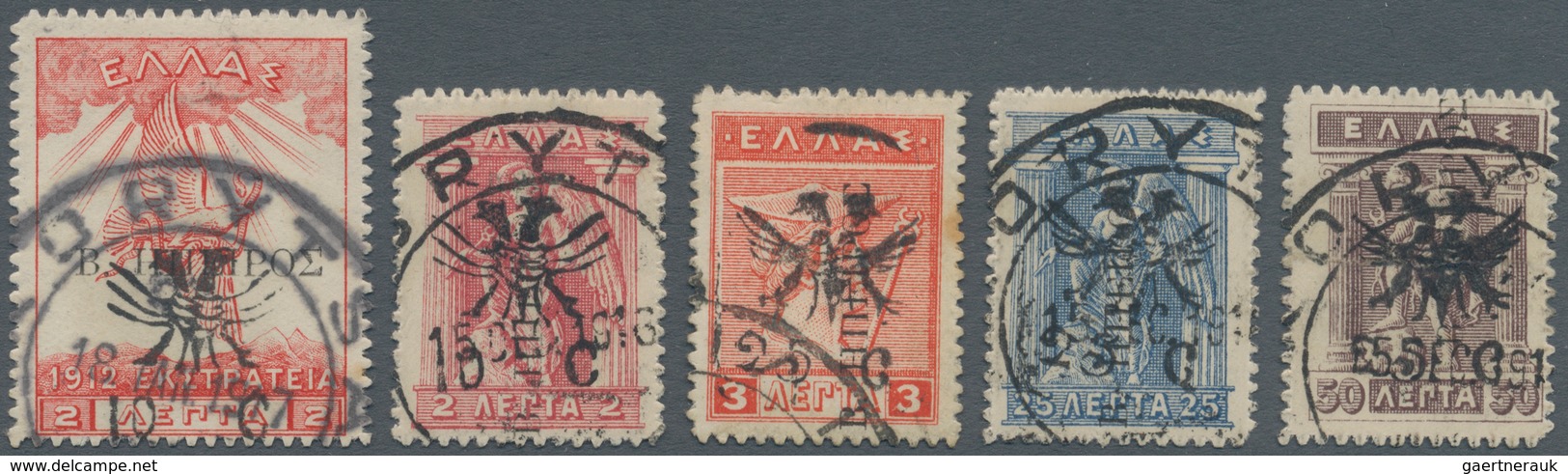 Albanien - Lokalausgaben: KORITSA: North Epirus 10 C. On 2 L. To 25 C. On 50 L., Each Stamped, V Wit - Albanie