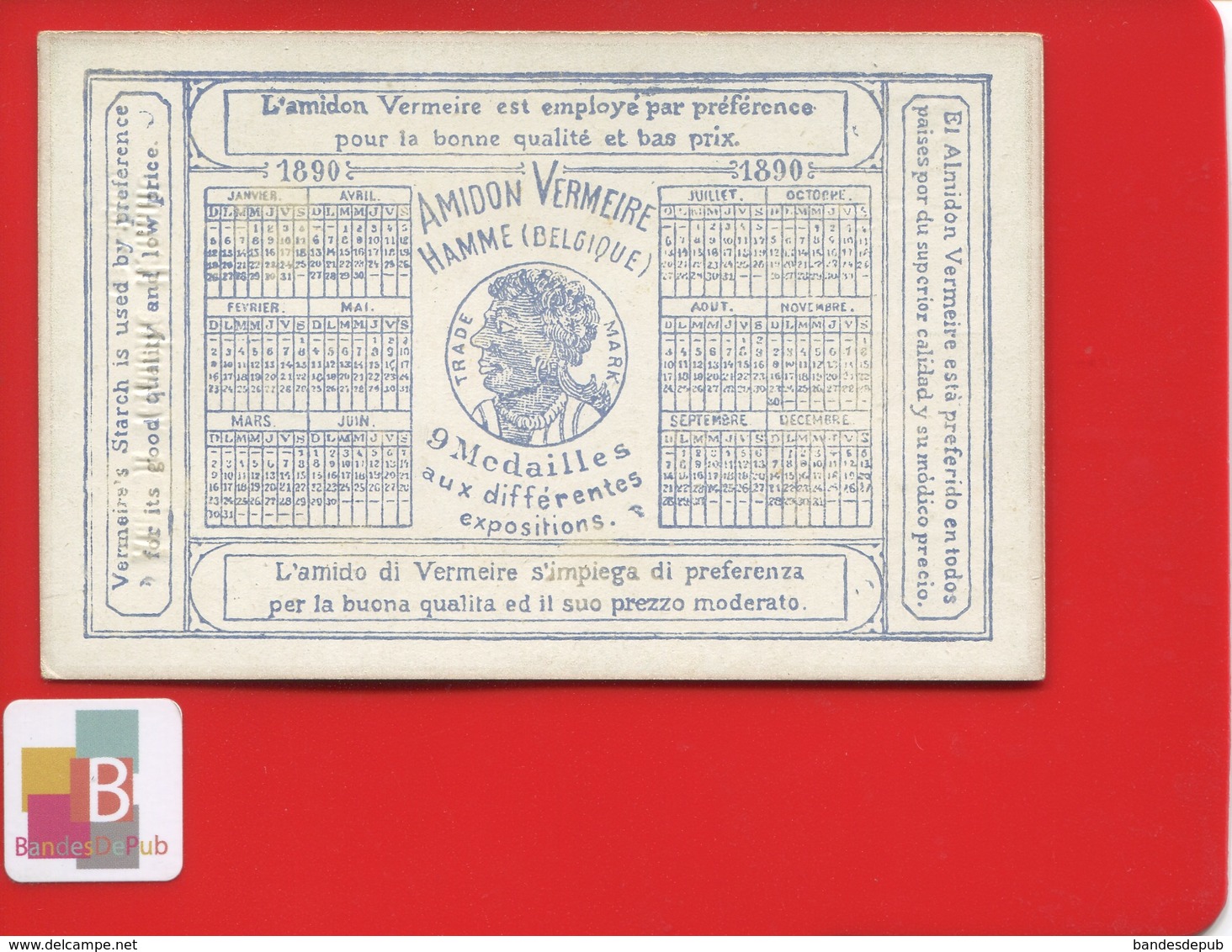 AMIDON VERMEIRE HAMME BELGIQUE Superbe Chromo Calendrier 1890 Chien Lettre Fleurs épagneul - Tamaño Pequeño : ...-1900