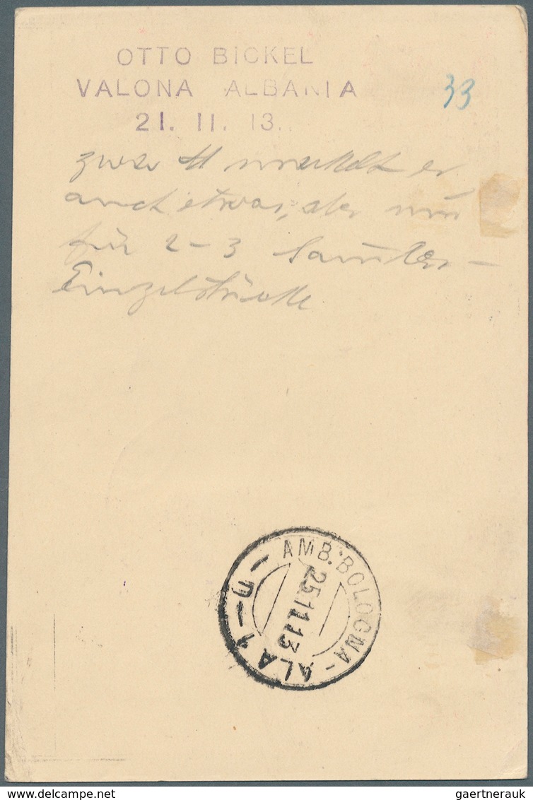 Albanien - Ganzsachen: 1913, Postal Stationery Card 20pa Red (black Handstamp) Additionally With 1gr - Albanie