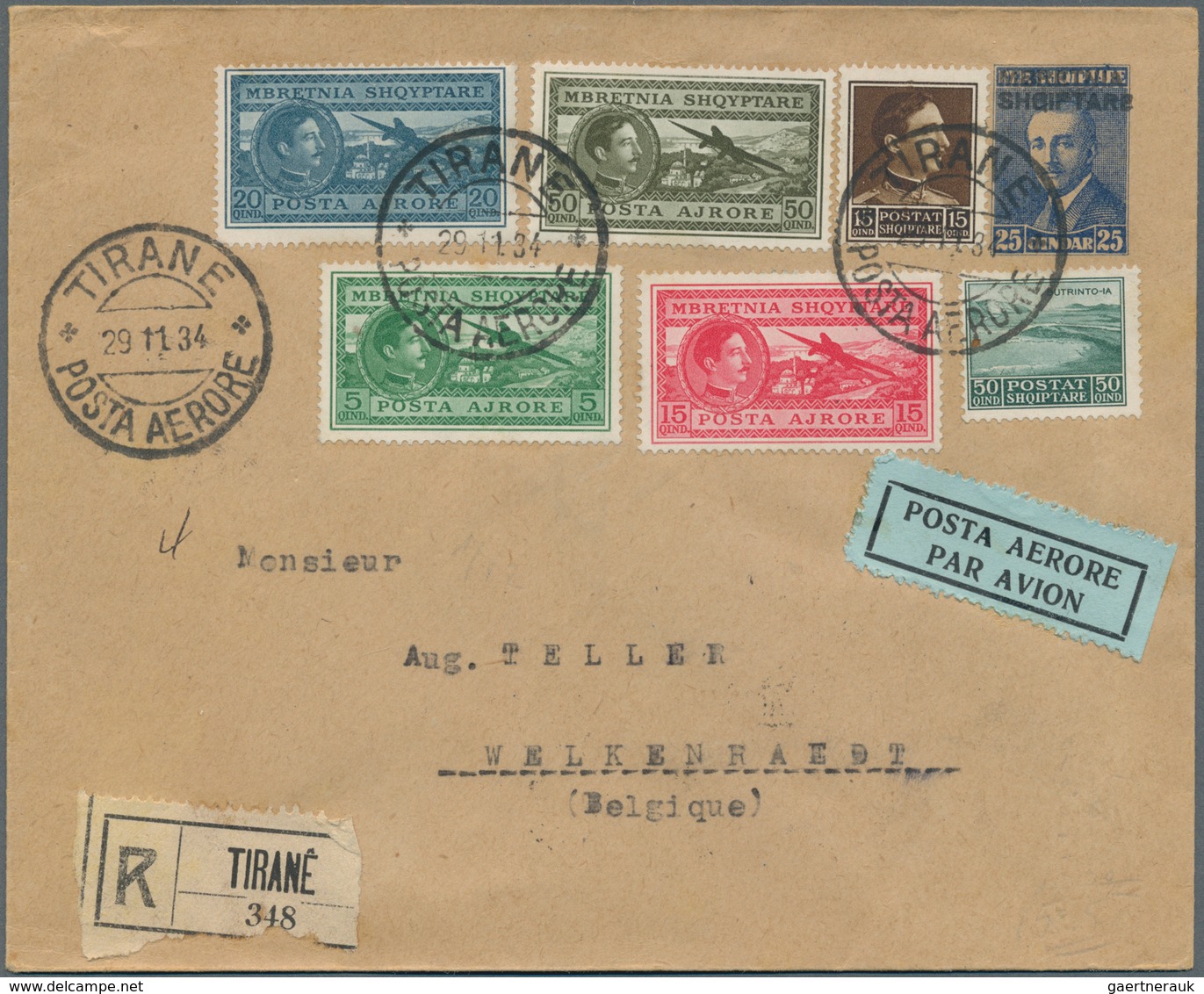Albanien - Ganzsachen: 1934 Uprated Postal Stationery Envelope From Tirane By Registered Mail Via Ro - Albanie