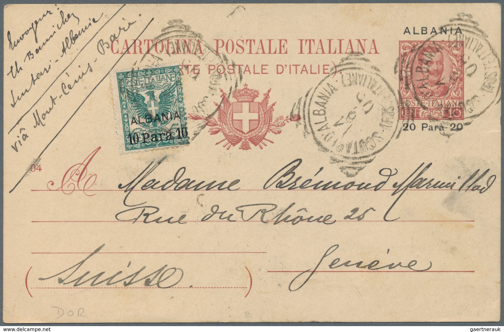 Albanien - Besonderheiten: 1905, 10 Pa On 5 C Green Additional Franking On Postal Stationery Card 20 - Albanie