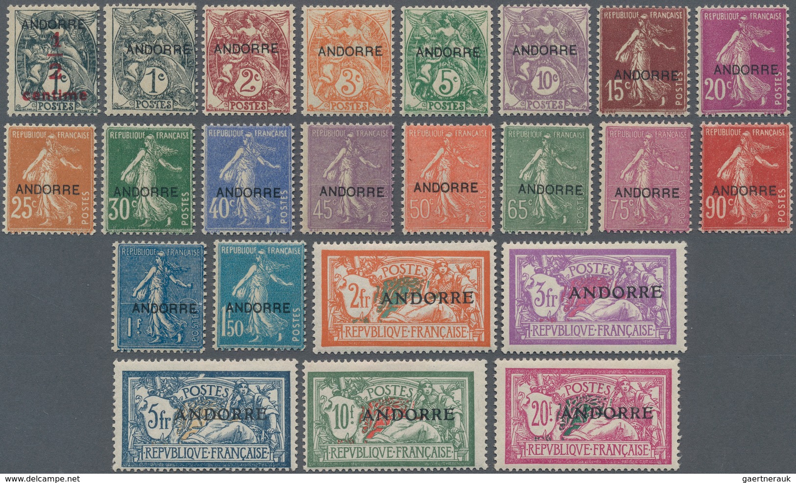 Andorra - Französische Post: 1931, 1/2 C - 20 Fr Definitives, Complete Set, VF Mint Lightly Hinged C - Other & Unclassified