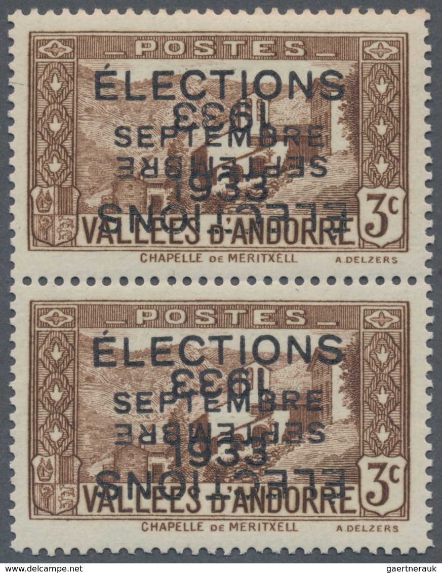 Andorra - Französische Post: 1933, "ELECTIONS" Overprints, Private Issue, 3c. Brown As Vertical Pair - Autres & Non Classés