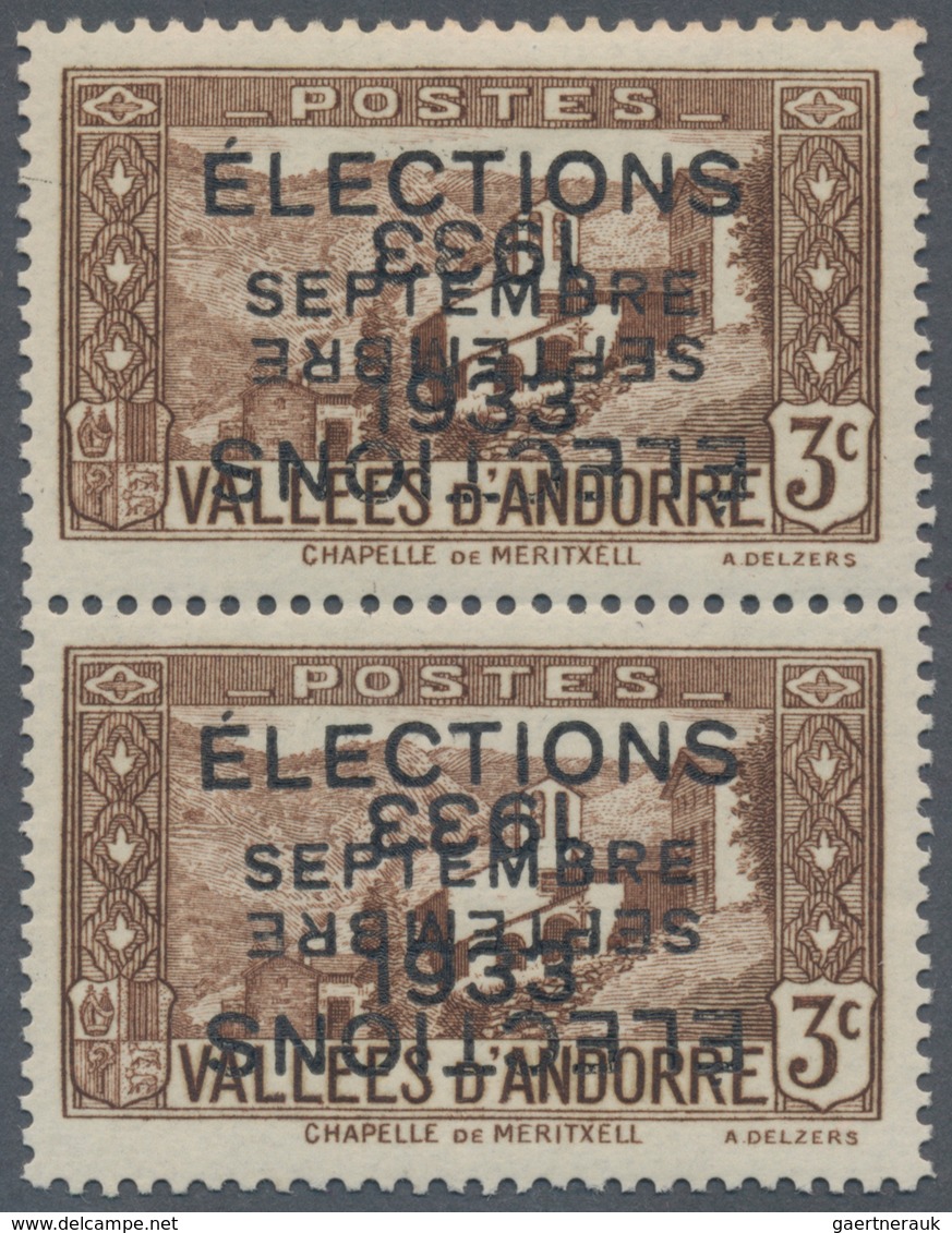 Andorra - Französische Post: 1933, "ELECTIONS" Overprints, Private Issue, 3c. Brown As Vertical Pair - Sonstige & Ohne Zuordnung
