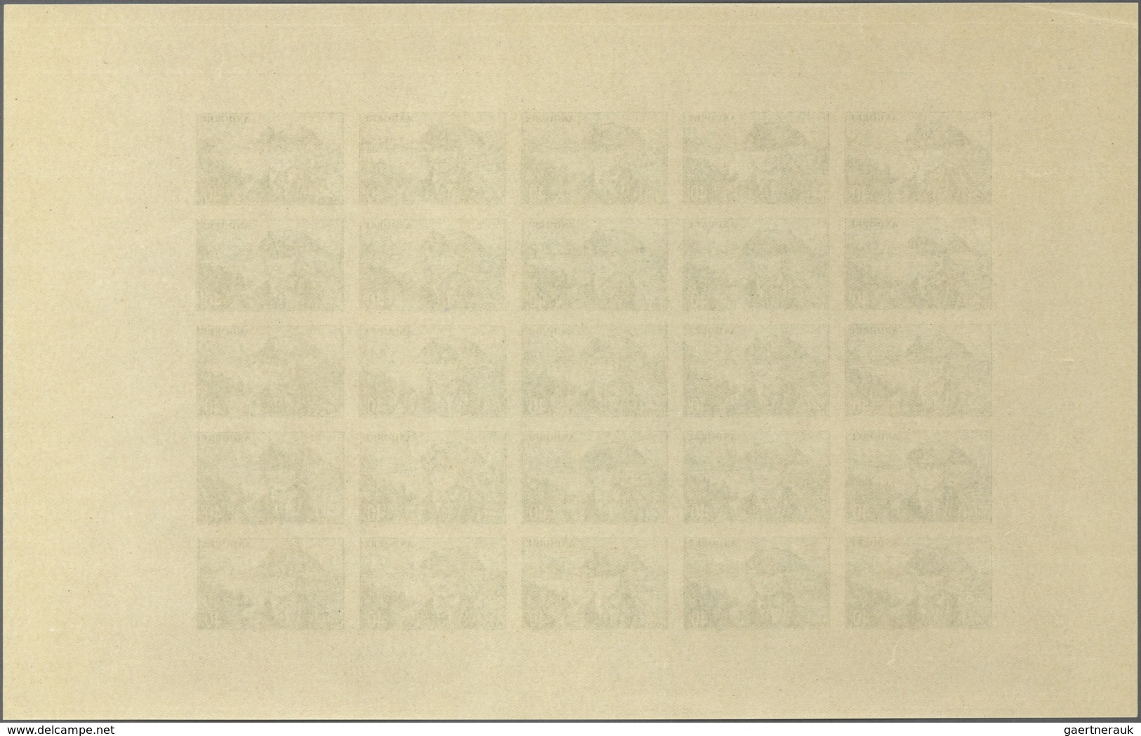Andorra - Französische Post: 1944, "Landscapes", 40 Fr Dark Green, Complete Sheet Of 25 Imperforated - Autres & Non Classés