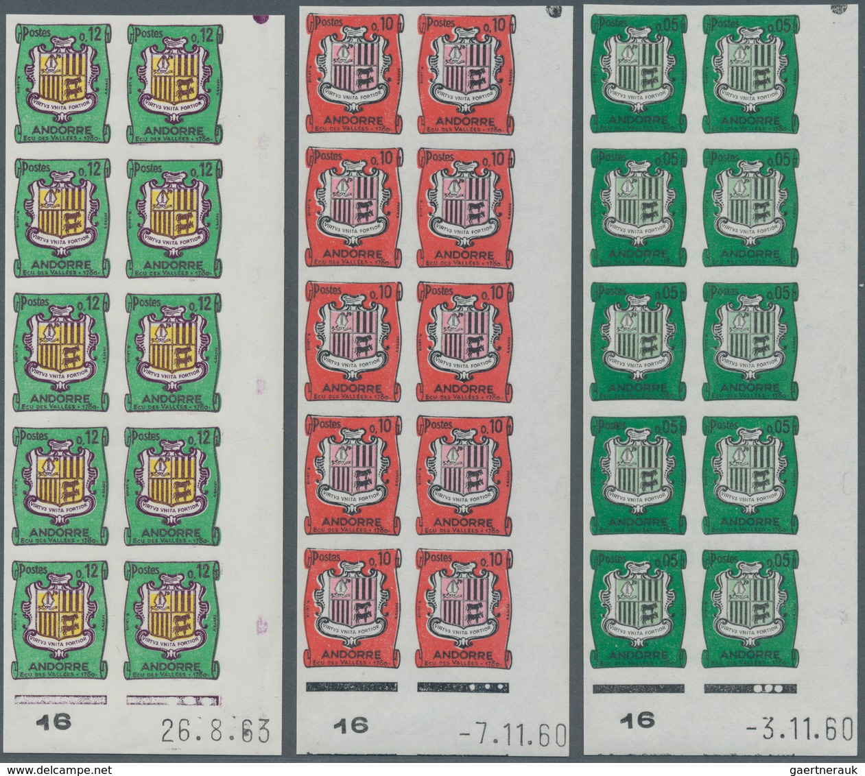 Andorra - Französische Post: 1961/1964, Coat Of Arms Complete Set Of Eight In IMPERFORATE Blocks Of - Autres & Non Classés