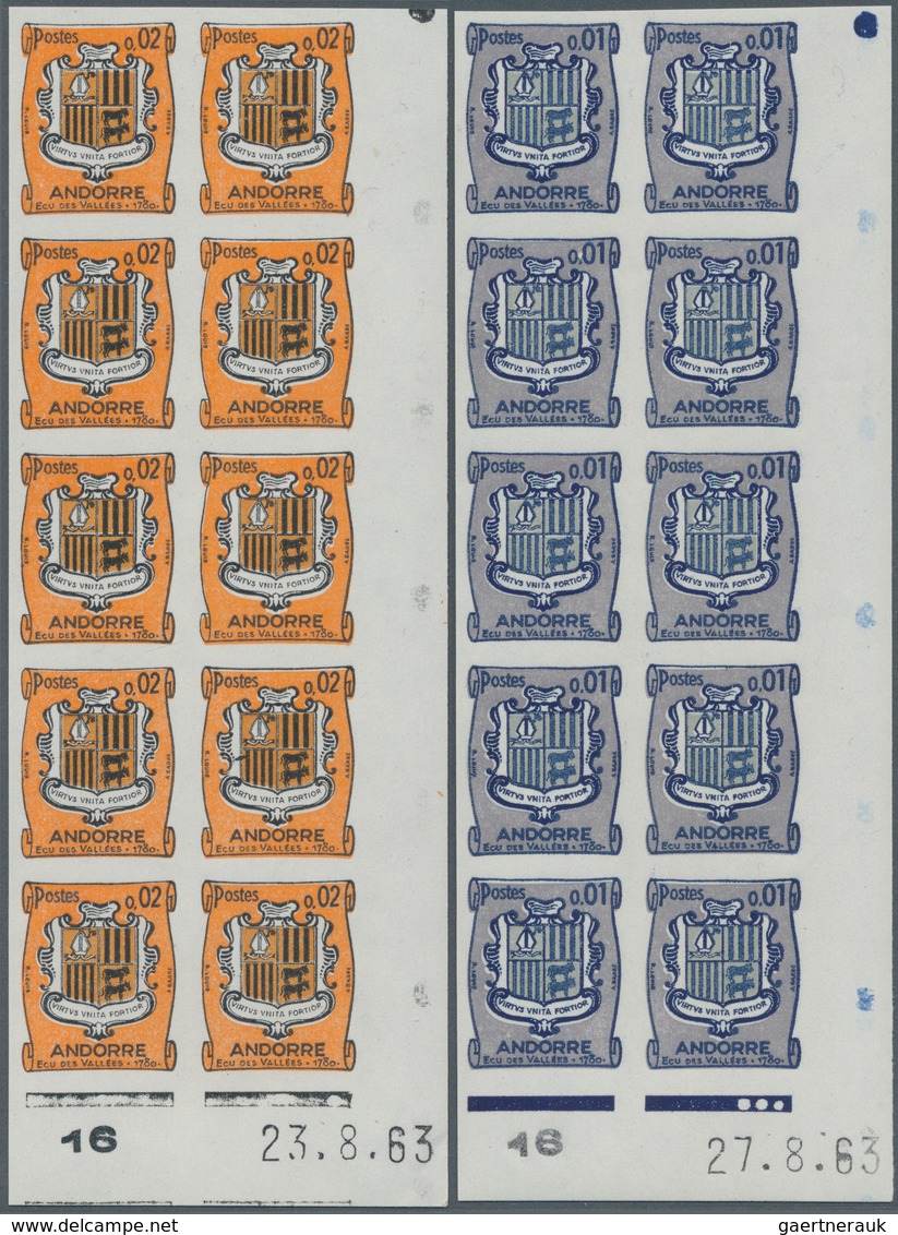 Andorra - Französische Post: 1961/1964, Coat Of Arms Complete Set Of Eight In IMPERFORATE Blocks Of - Autres & Non Classés