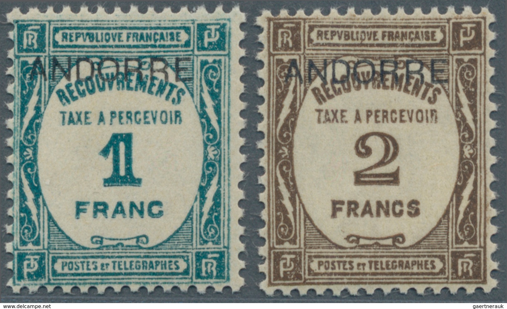 Andorra - Französische Post - Portomarken: 1932, 1 Fr And 2 Fr Overprint Stamps Of France, Mint Neve - Briefe U. Dokumente