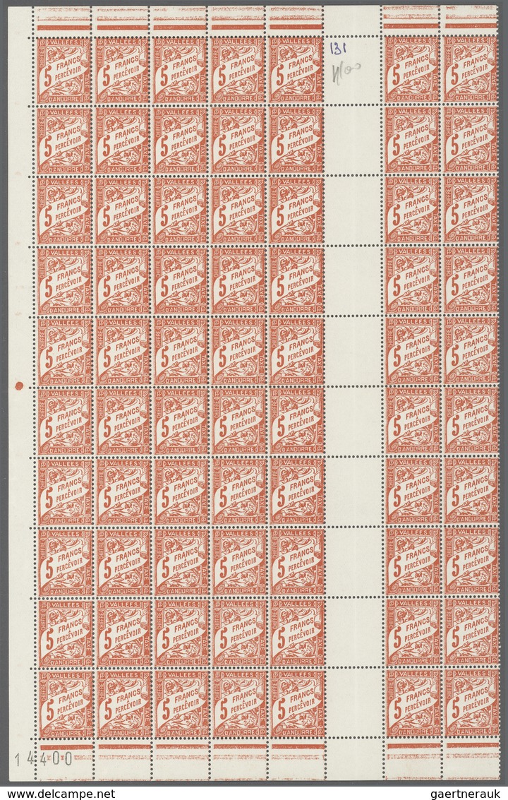 Andorra - Französische Post - Portomarken: 1941, Postage Due 5fr. Orange-red In A Part Sheet With 70 - Briefe U. Dokumente