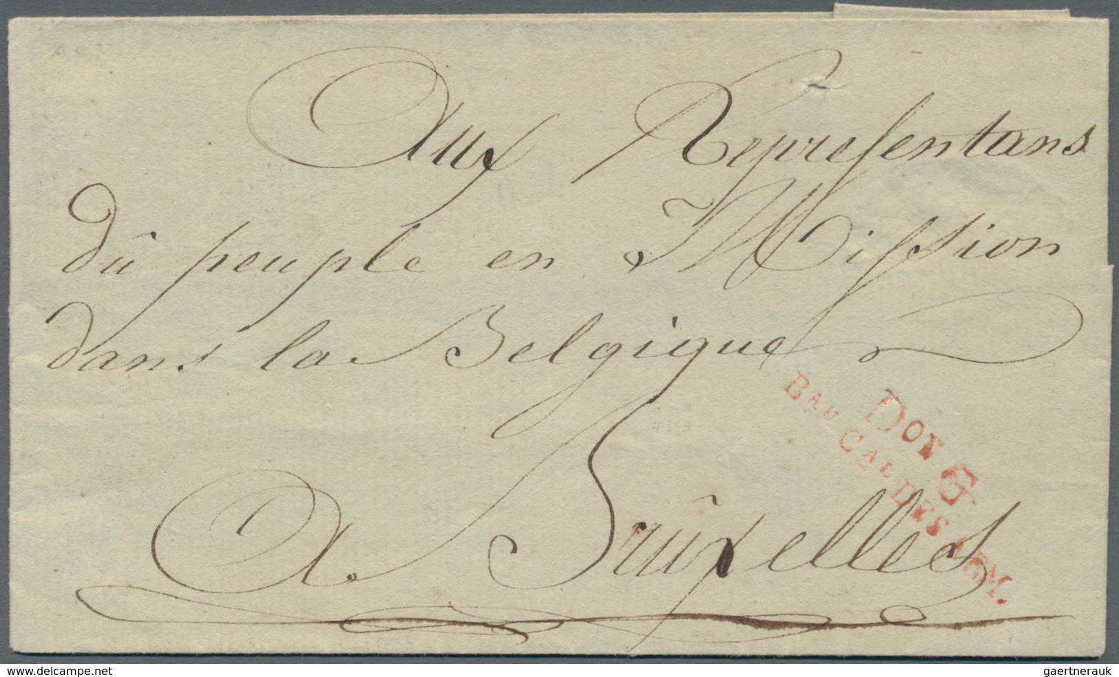 Belgien - Vorphilatelie: 1795, "D On G/B.AU CAL DES ARM." Red Two Line Cancel (handstamp "ARMEE DU N - 1814-1815 (General Gov. Belgium)