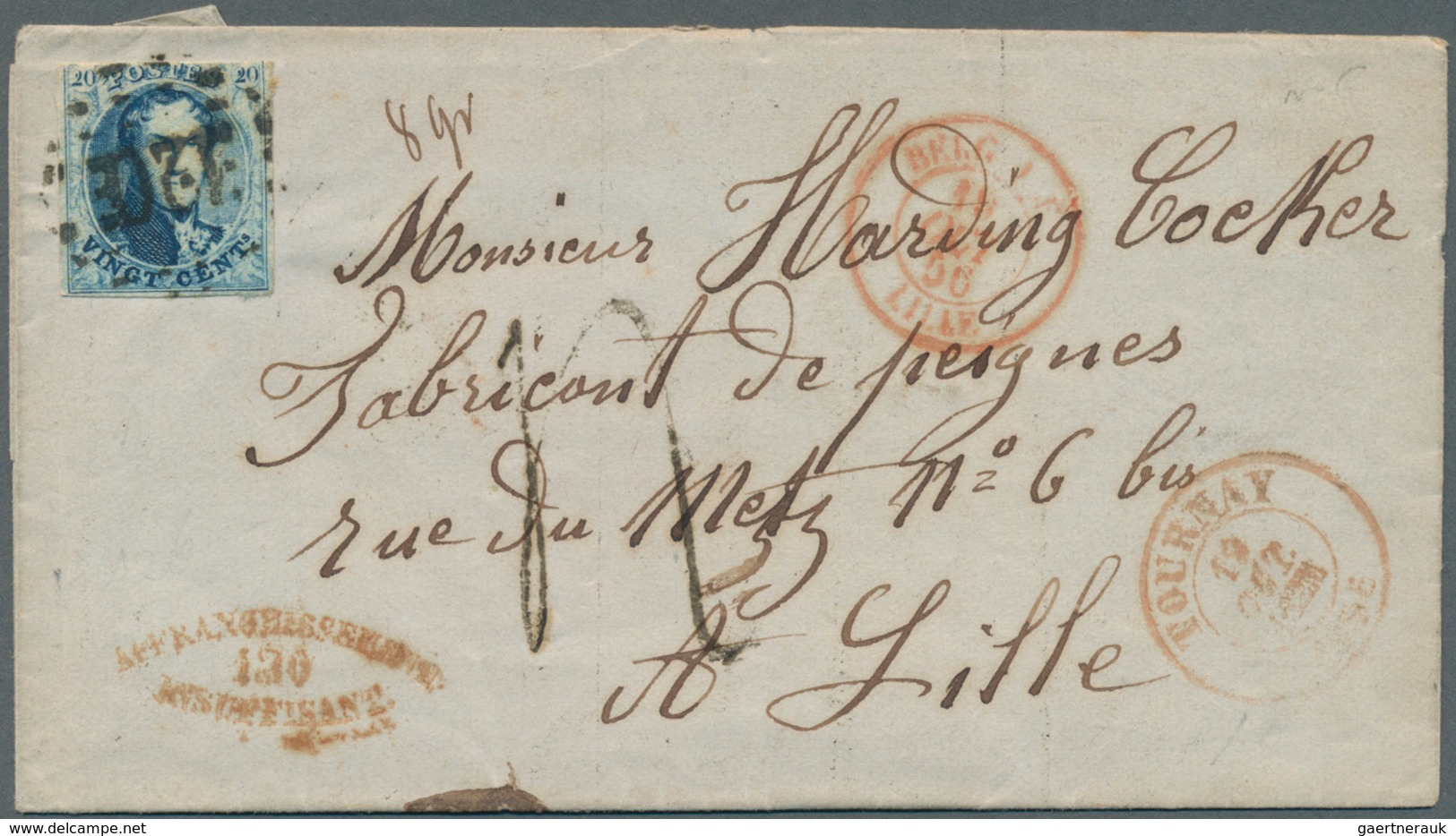 Belgien: 1856/1863, Two Insufficiently Paid 20c. Blue Entires To France Resp. Switzerland: 1856 Lett - Briefe U. Dokumente