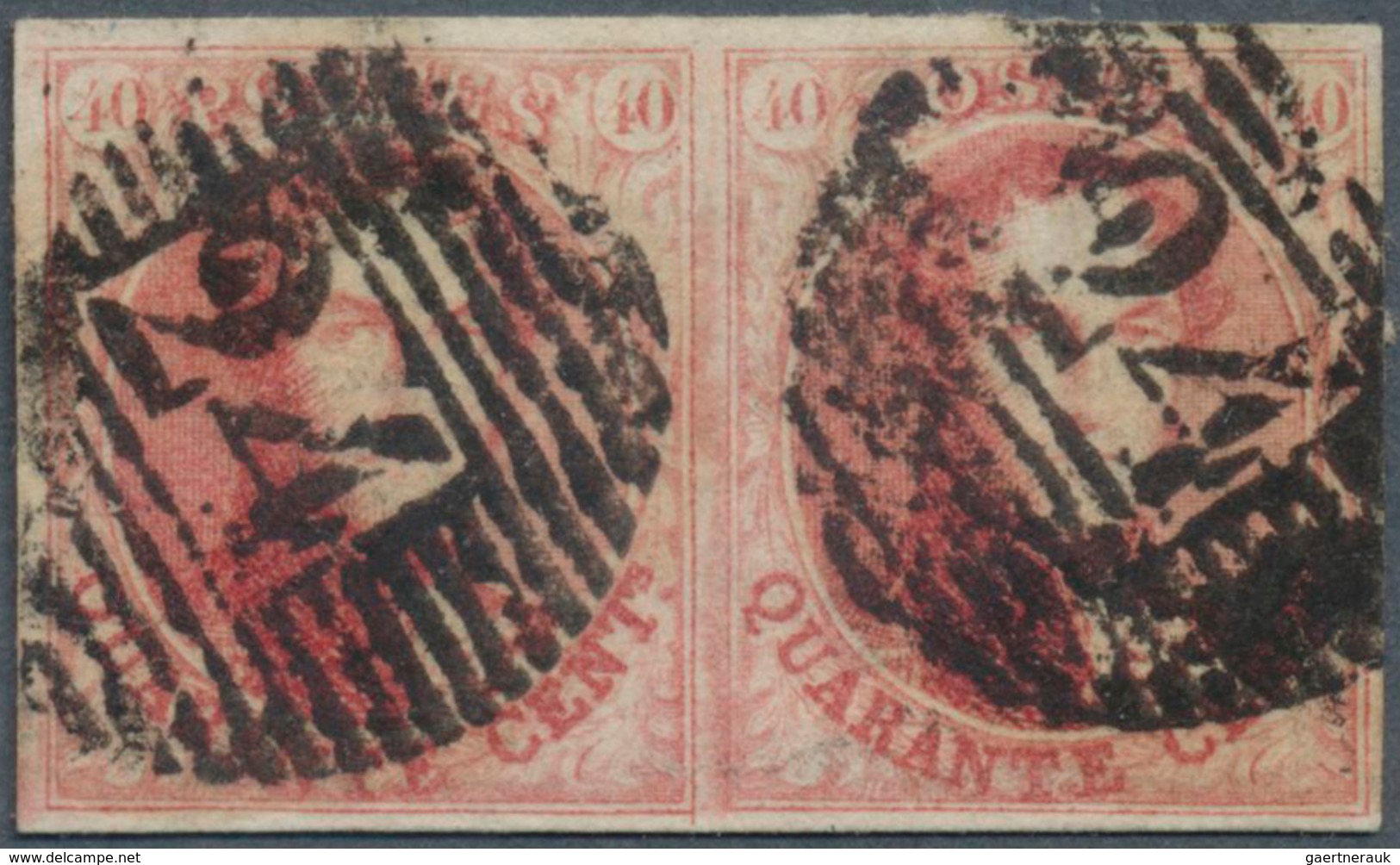 Belgien: 1851, 40c. Rose, Horiz Pair, Fresh Colour, Full Margins All Around, Left Stamp With Retouch - Lettres & Documents