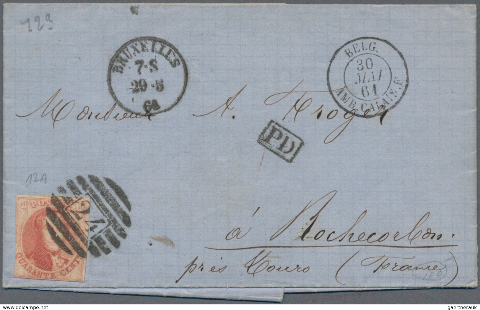 Belgien: 1861, 40 C Red Cancelled With "24" And Circle Stamp Bruxelles On Complete Folded Letter To - Briefe U. Dokumente