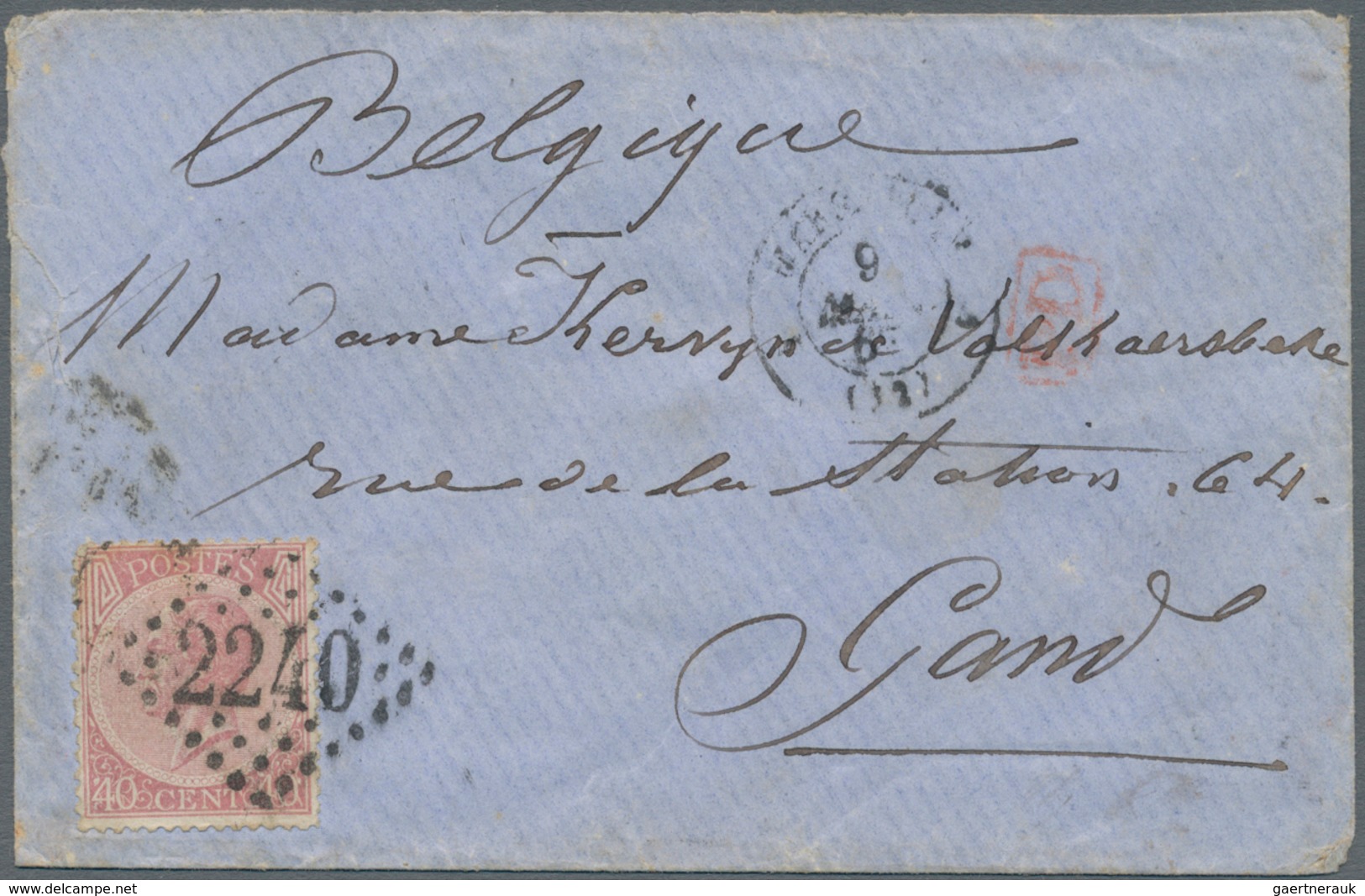 Belgien: 1865-66 40c. Rose, Perf 12½, Used On Cover FROM MARSEILLES To Gand, Belgium Tied By French - Covers & Documents