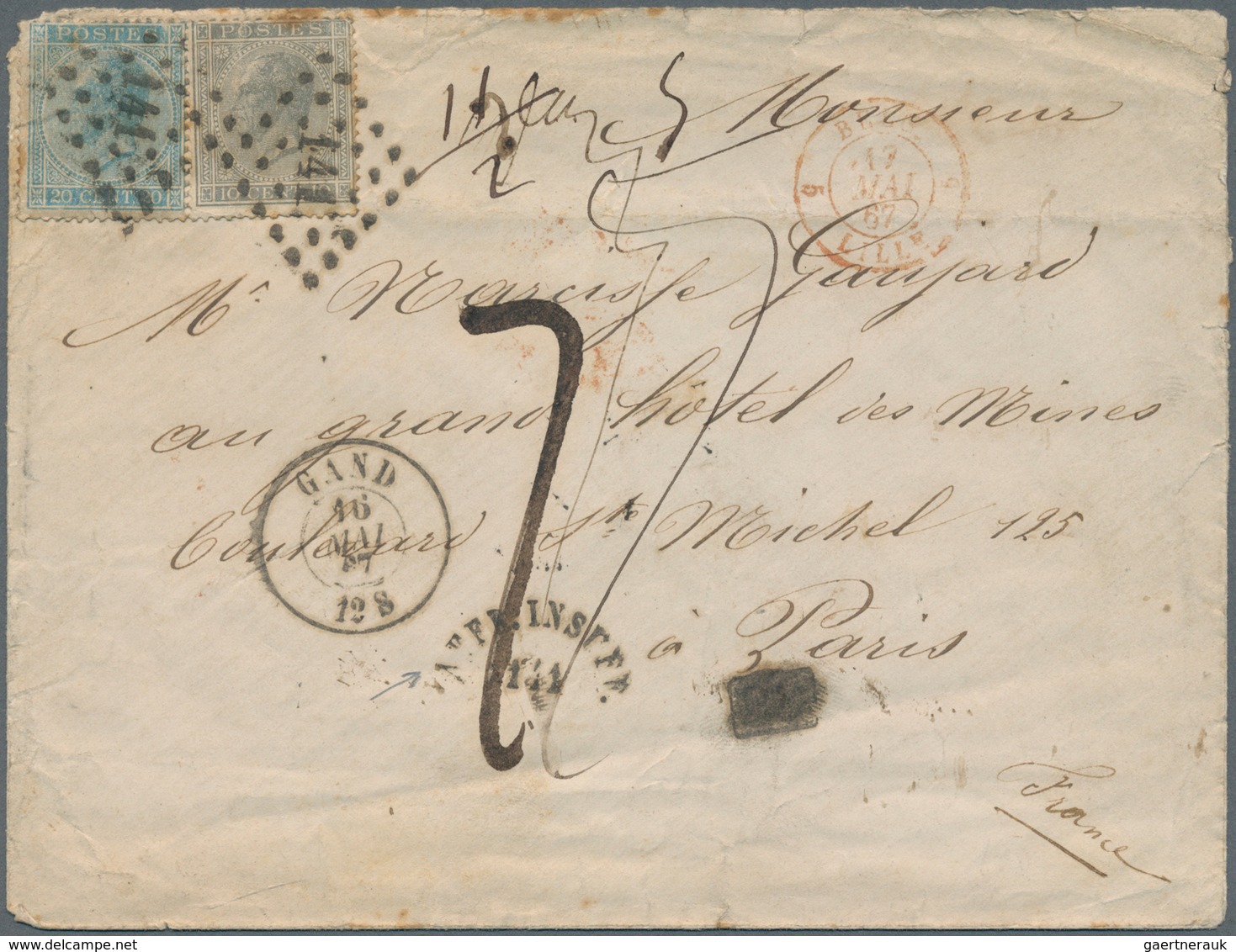 Belgien: 1867. Envelope (small Tears At Top, Traces Of Aging) Addressed To France Bearing Yvert 17, - Lettres & Documents