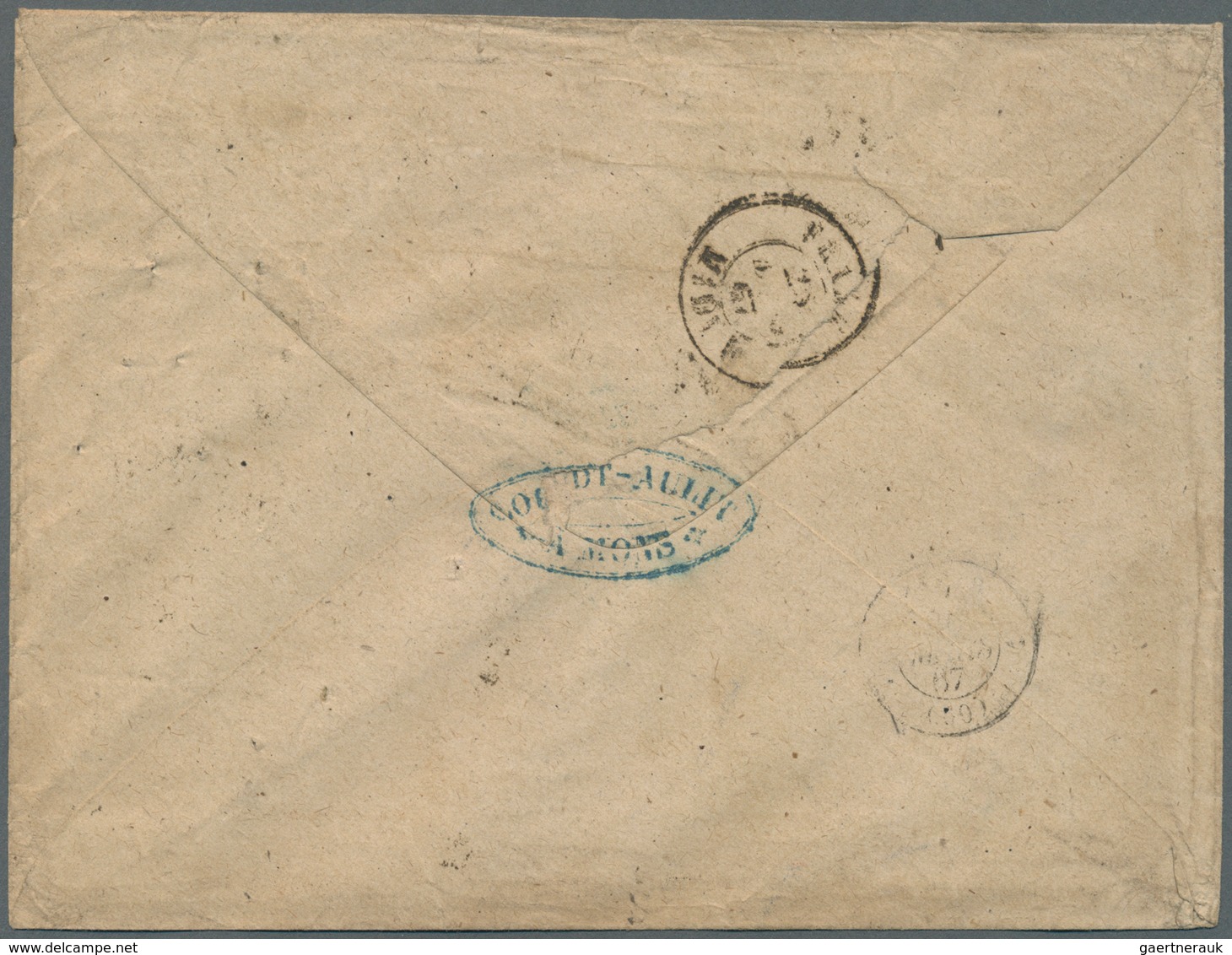 Belgien: 1867. Envelope Addressed To France Bearing Yvert 18, 20c Ultramarine And Yvert 20, 40c Rose - Briefe U. Dokumente