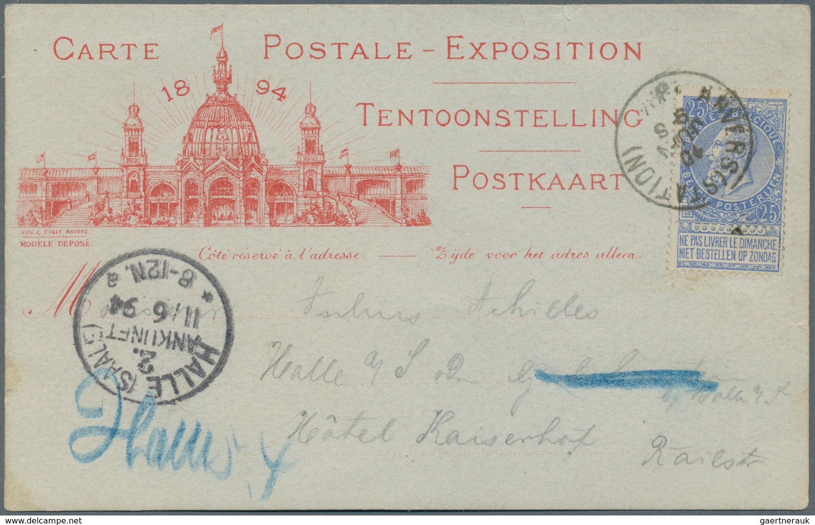 Belgien: 1894 Exhibition Card Of The Postcard Exhibition With Picture Of The Exhibition Building Wit - Lettres & Documents