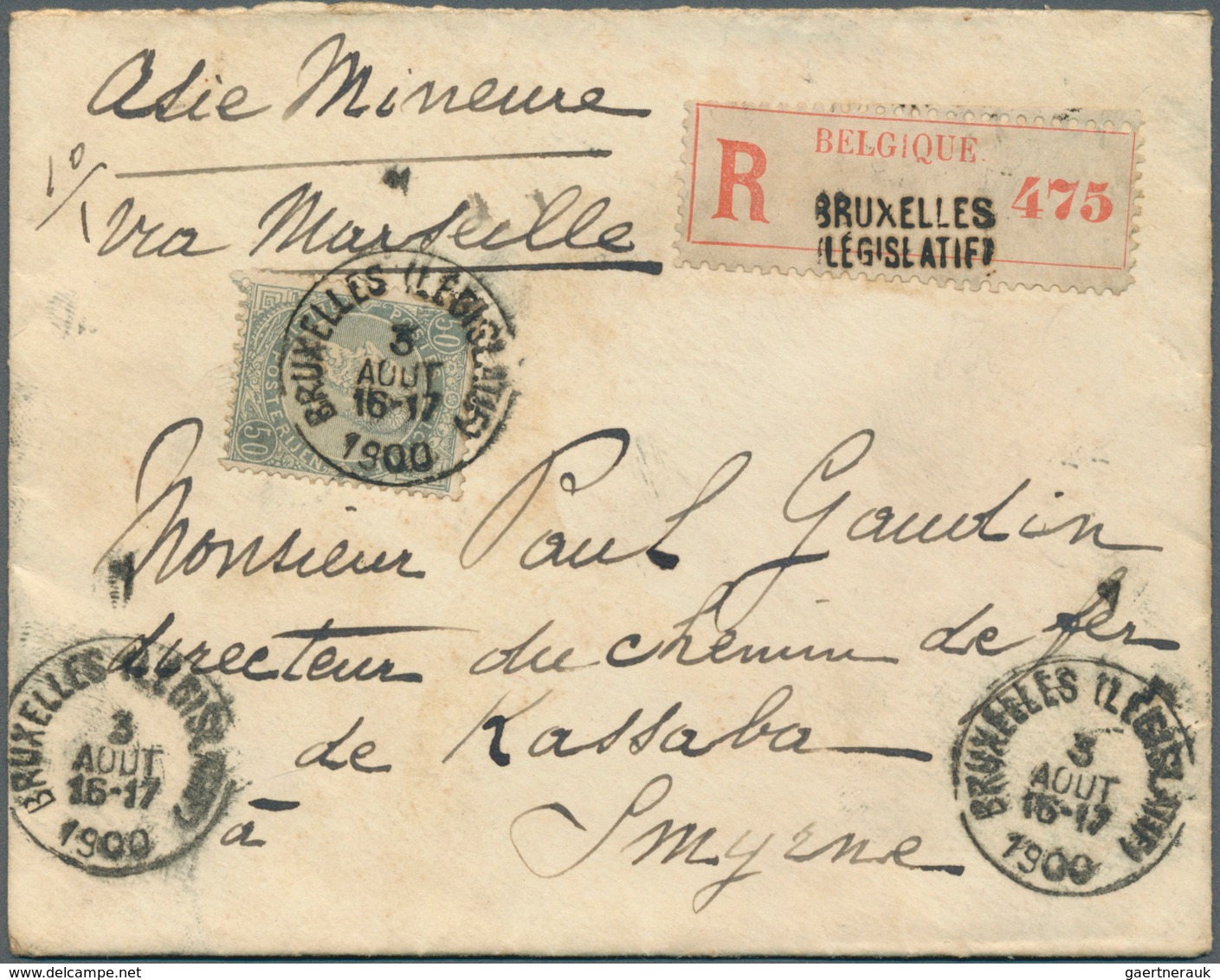 Belgien: 1900. Registered Envelope Addressed To The 'Director Of The Railway, Kassaba, Smyrne' Beari - Covers & Documents