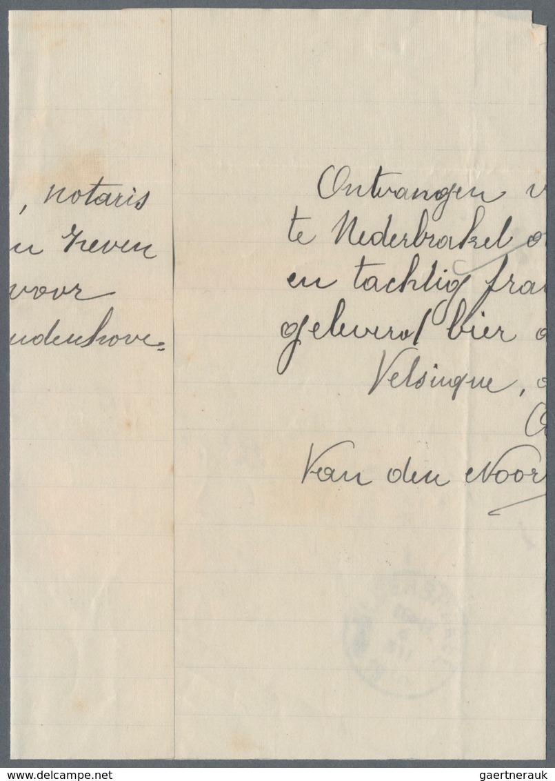 Belgien: 1919, 50 C Carmine/black On Interesting Handwritten Formular, On Reverse Circle Stamp NEDER - Lettres & Documents