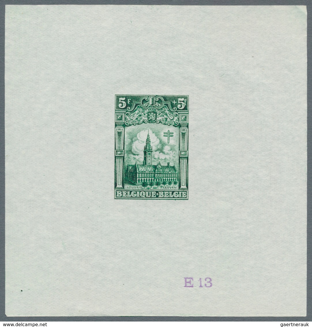 Belgien: 1928, Tuberculosis Fighting, 5fr.+5fr. "Leuven University", set of 20 epreuves in different